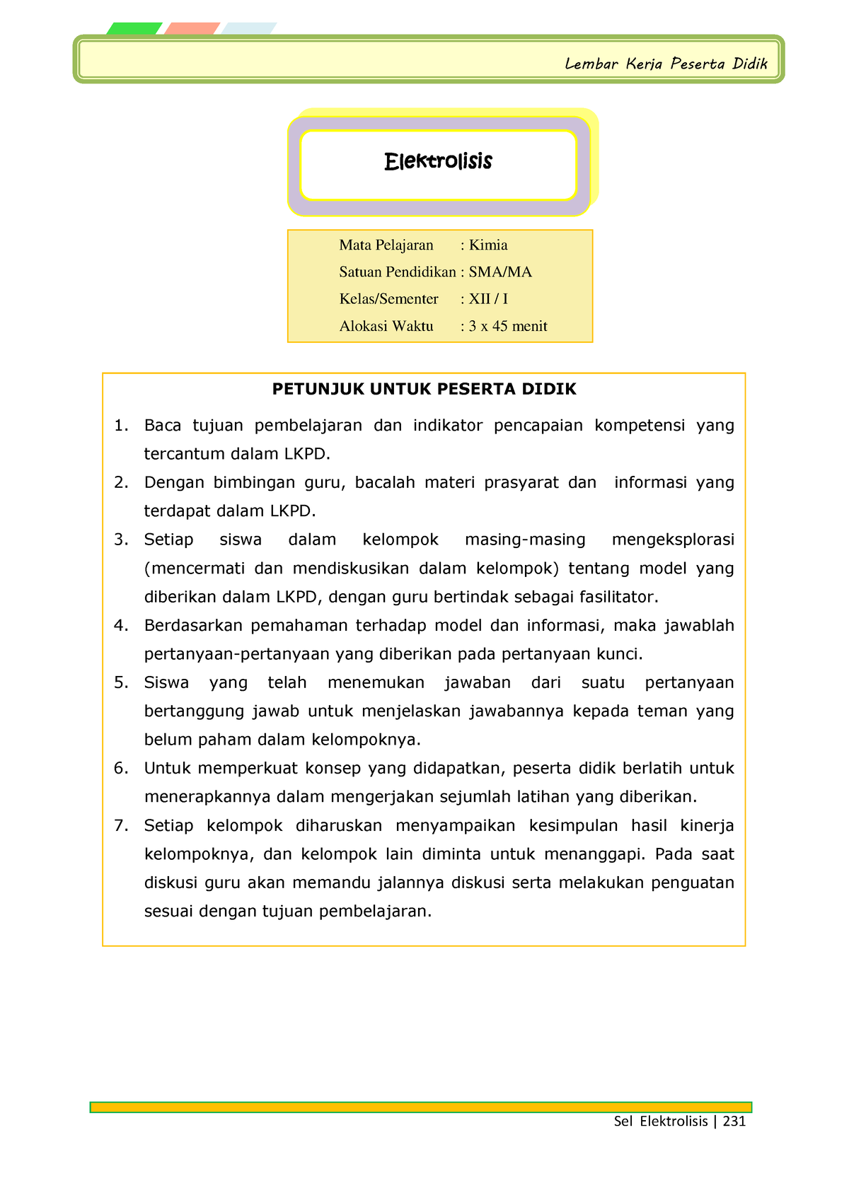 LKPD Elektrolisis - Elektrolisis Mata Pelajaran : Kimia Satuan ...