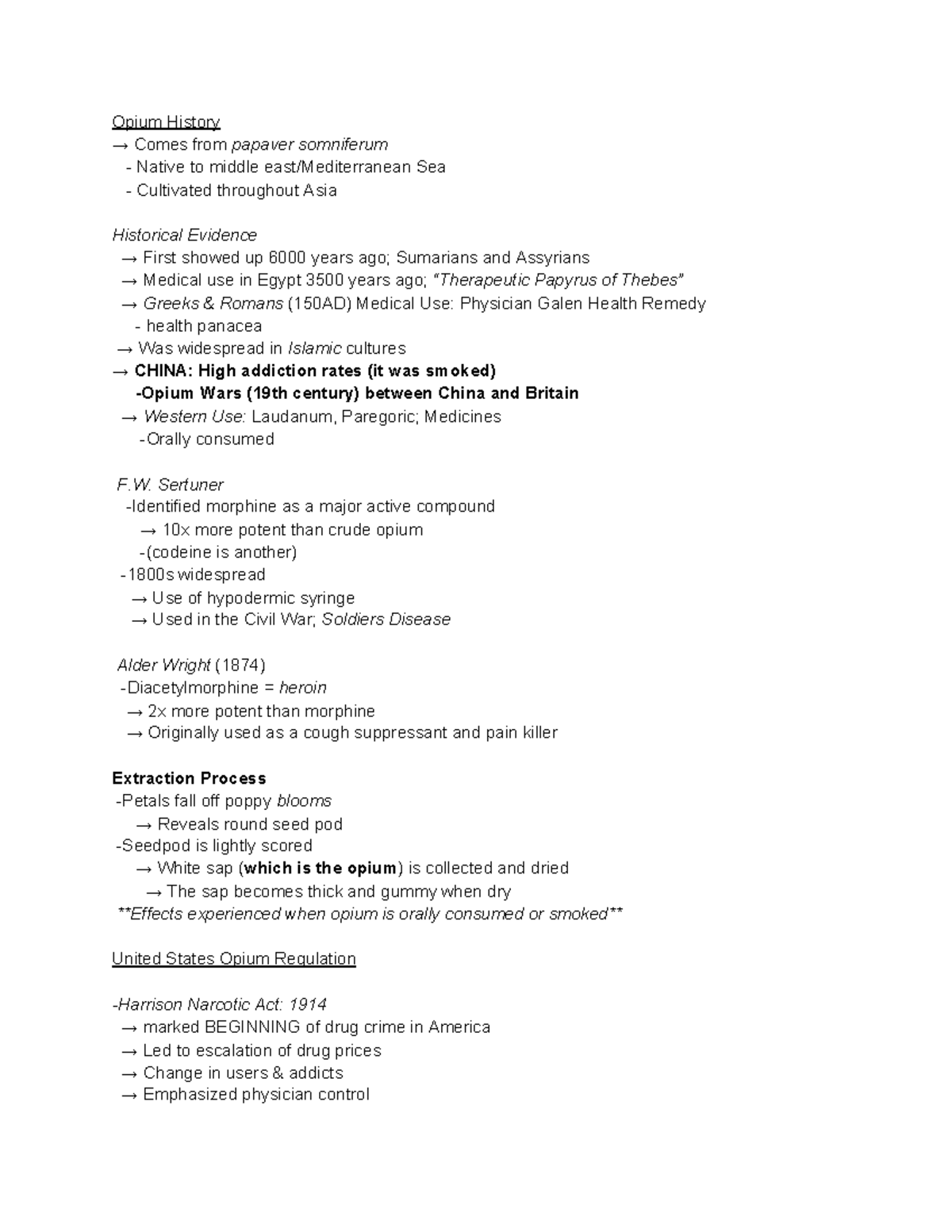 Chapter 10 Opiates - notes - Opium History → Comes from papaver ...