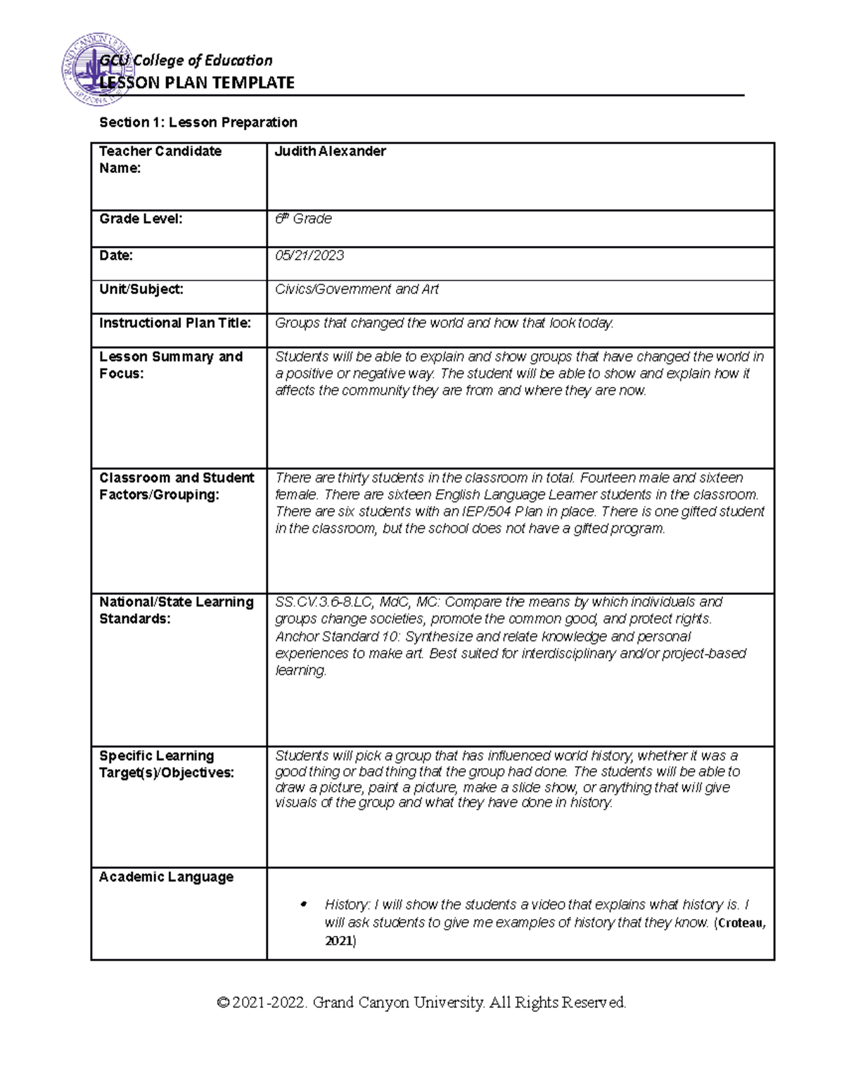 ELM-351 T6 Lesson Plans - LESSON PLAN TEMPLATE Section 1: Lesson ...