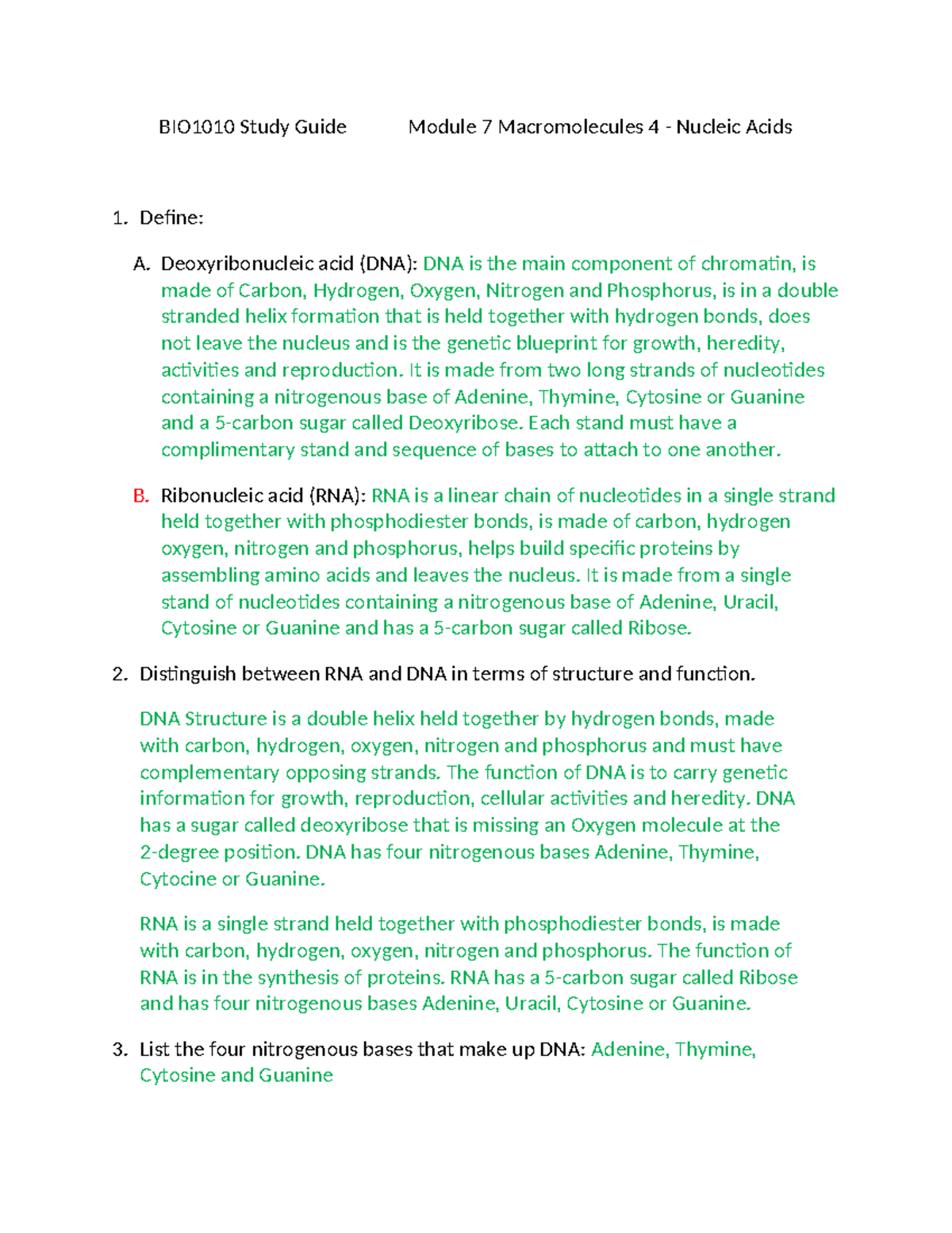 BIO1010 Reading Guide. Ch. 7 - BIO1010 Study Guide Module 7 ...