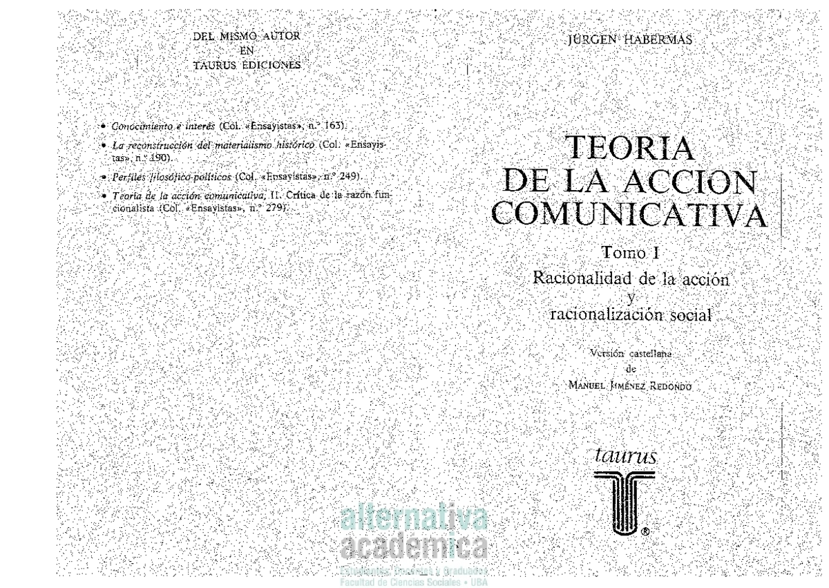 Habermas Teoría De La Acción Comunicativa Tomo 1 Introducción