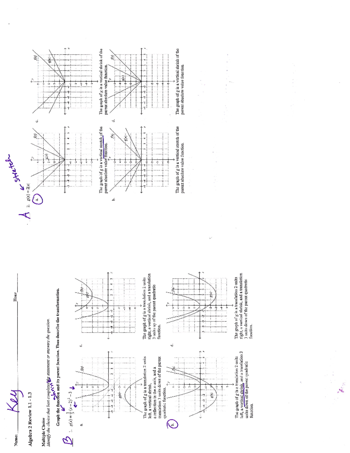 Key+Quiz+Review+1 - vvvv - Name: Key Hour stretch A Algebra 2 Review 1 ...