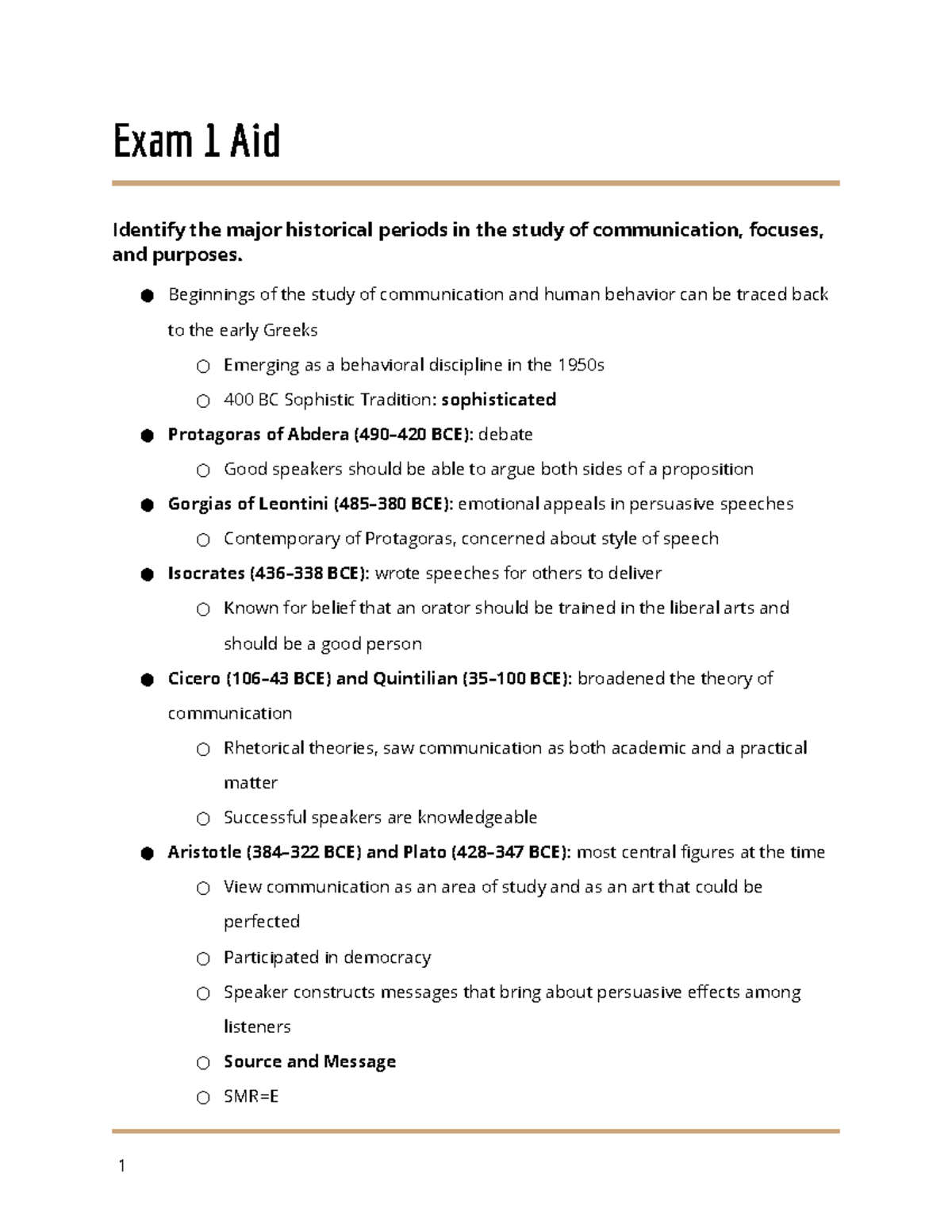 Exam 1 Aid - This is a study guide that I created for exam 1 using the ...