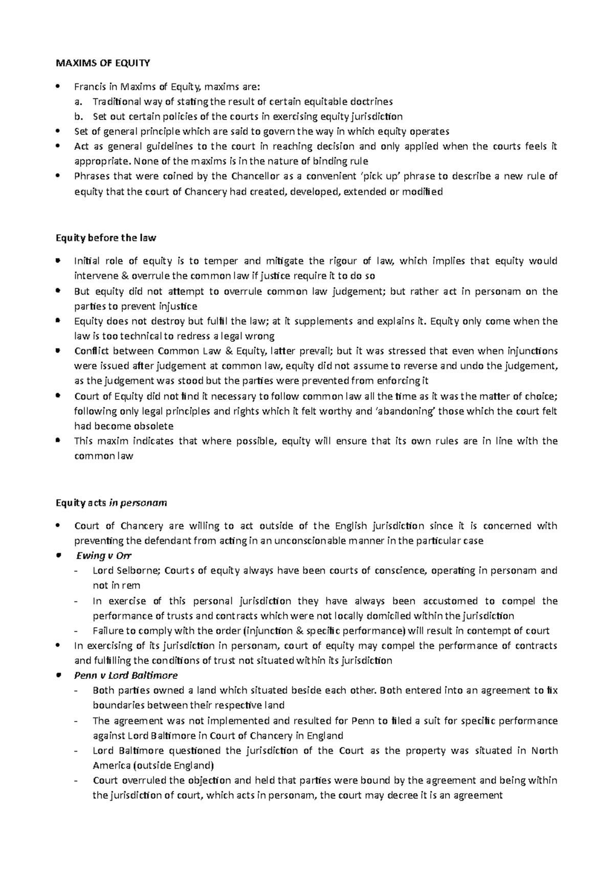 Maxims OF Equity - Law - UiTM - Studocu
