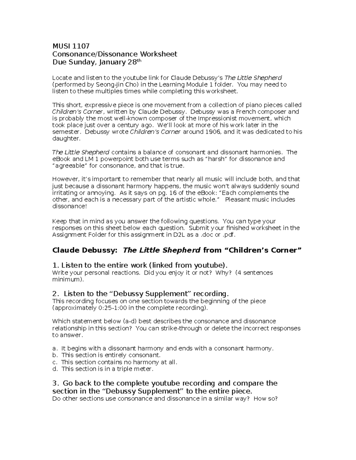 LM 1 CD Worksheet - Stats Work - MUSI 1107 Consonance/Dissonance ...