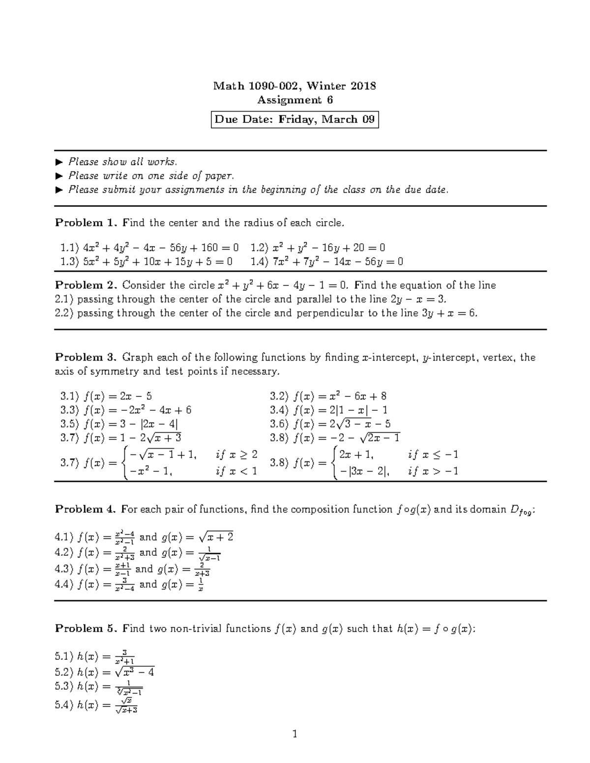 Math1090-Assignment 6 - Math Winter 2018 Assignment 6 Due Date: Friday ...