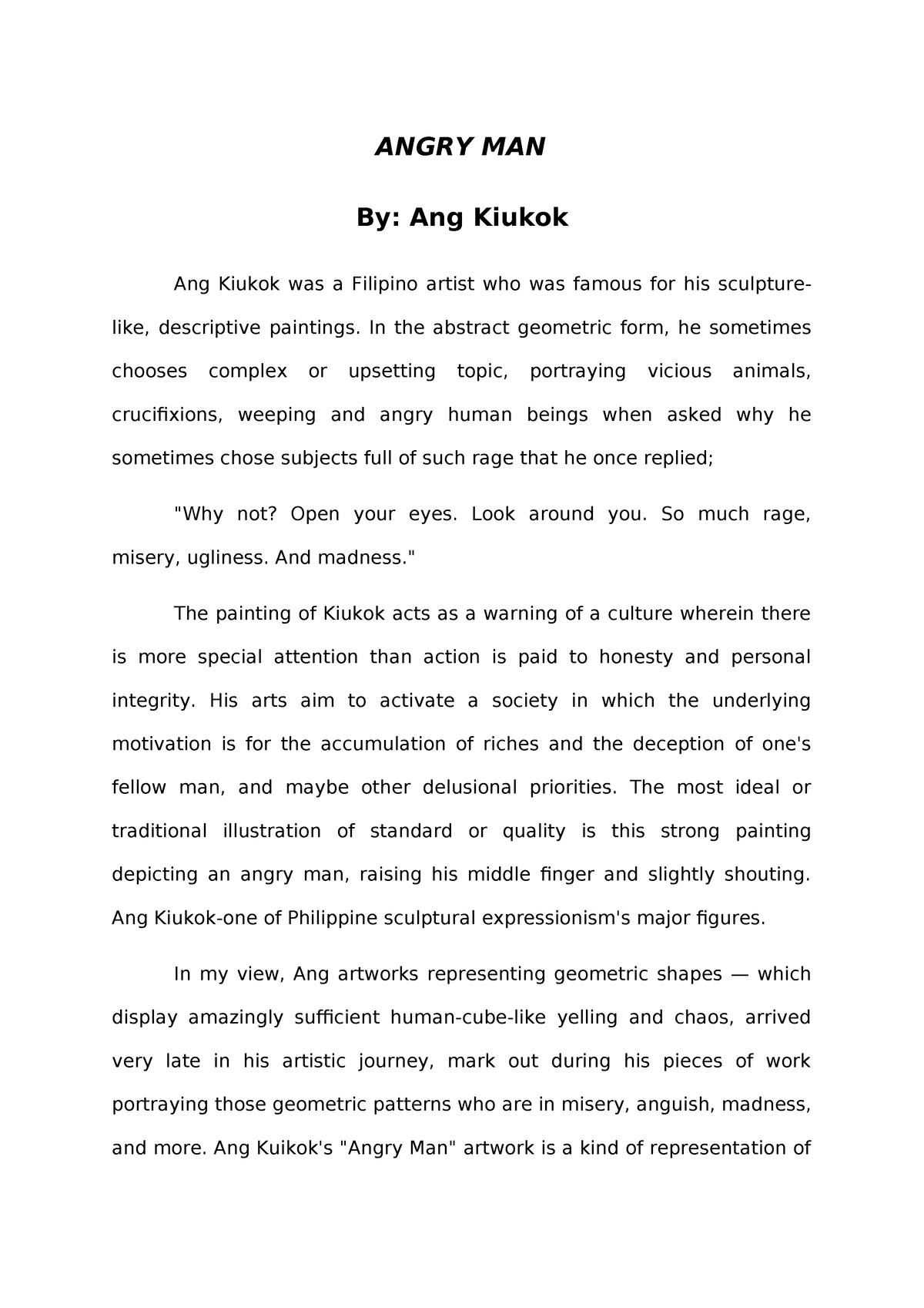 Angry-MAN - Reaction Paper of the Paintings - ANGRY MAN By: Ang Kiukok ...