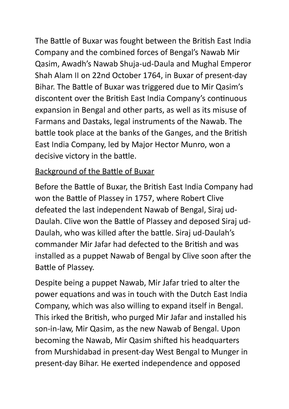 essay on battle of buxar