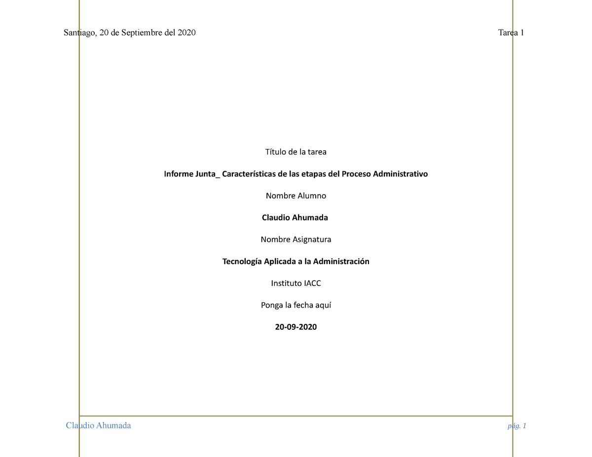 Tarea Semana 1 Tecnología Aplicada A La Administración - Título De La ...