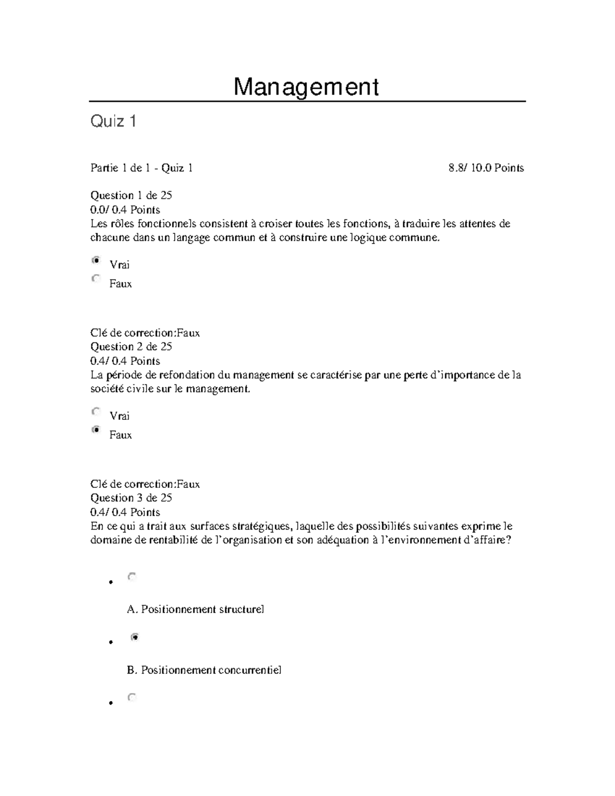 Management Quiz - Quiz1 - Management Quiz 1 Partie 1 De 1 - Quiz 1 8/ ...