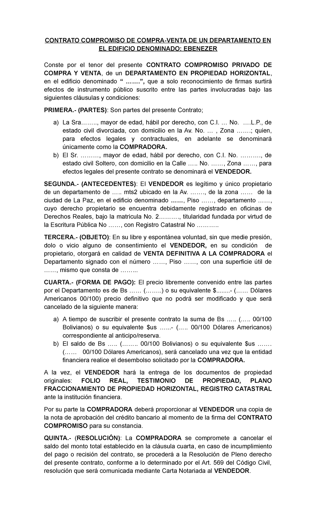 Contrato Compra Y Venta Propiedad Horizontal 5 Contrato Compromiso De