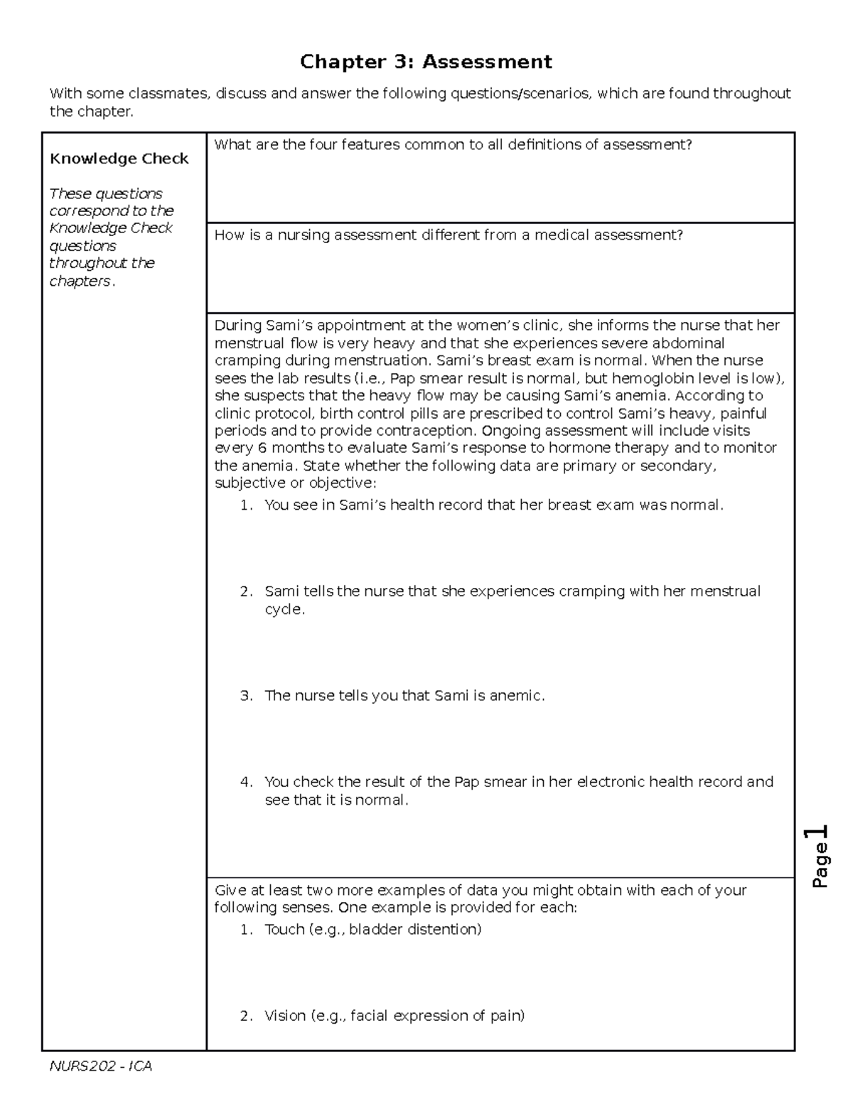 Chapter 3 In-Class Activity - Chapter 3: Assessment With Some ...