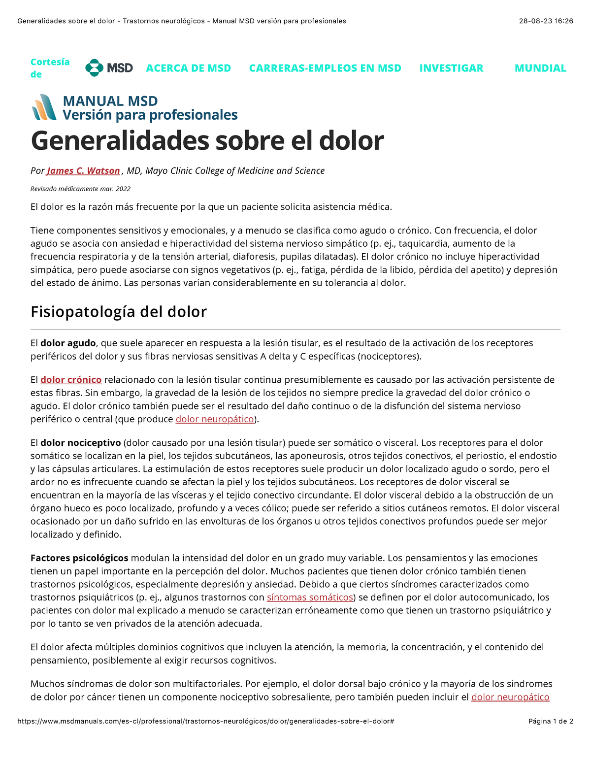 Generalidades Sobre El Dolor - Trastornos Neurolo Ã¬gicos - Manual MSD ...