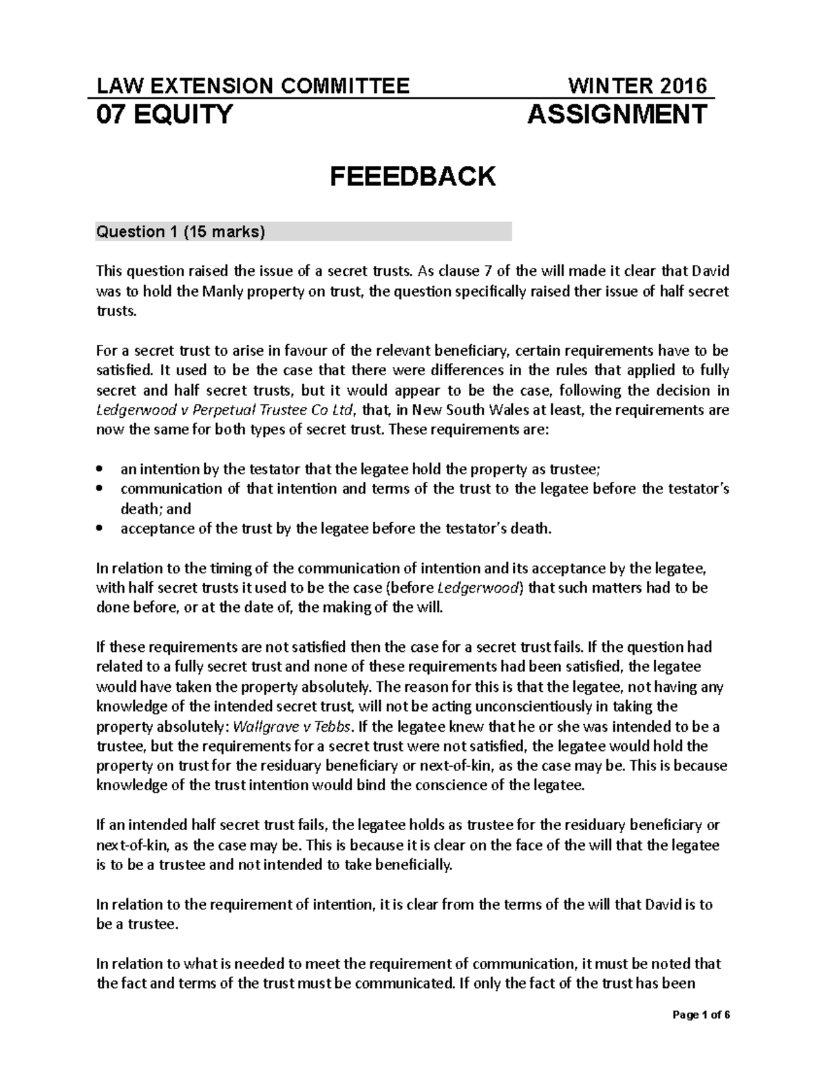 Winter 2016 Equity Assignment Feedback - LAW EXTENSION COMMITTEE 07 ...