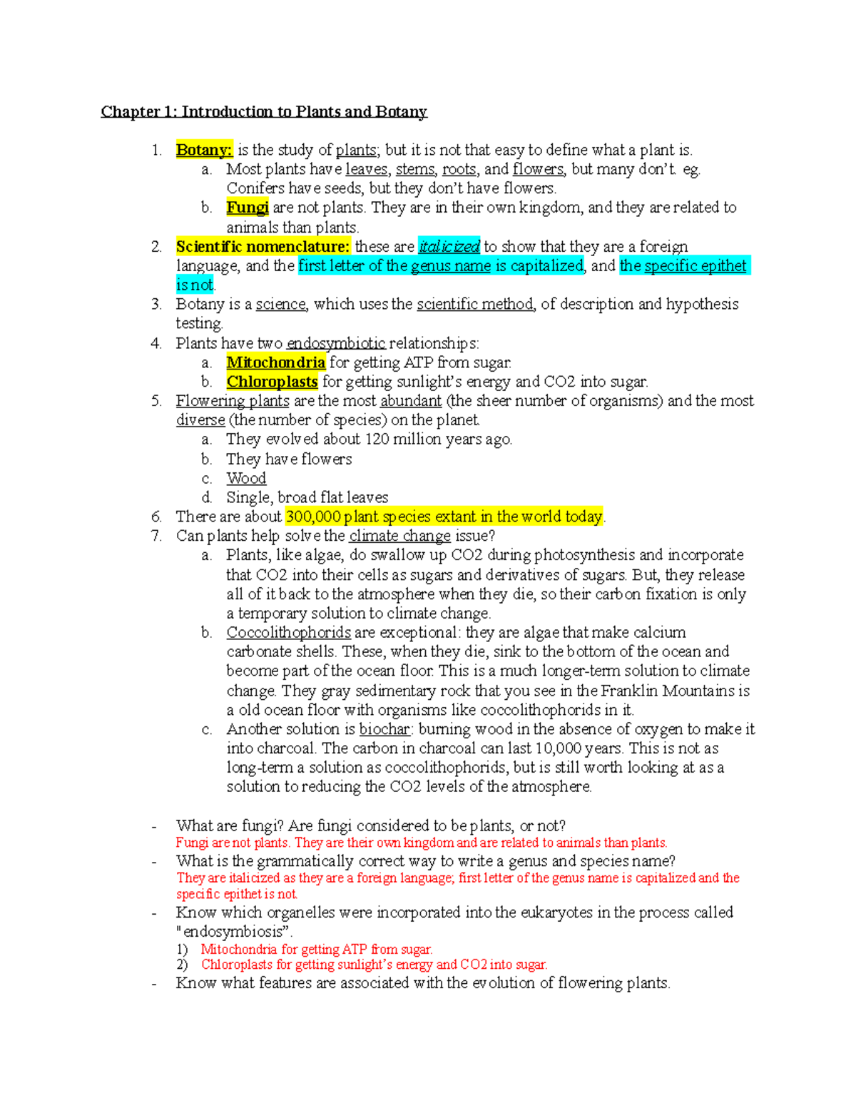 Botany Test 1 Study Guide Chapter 1 Introduction to Plants and