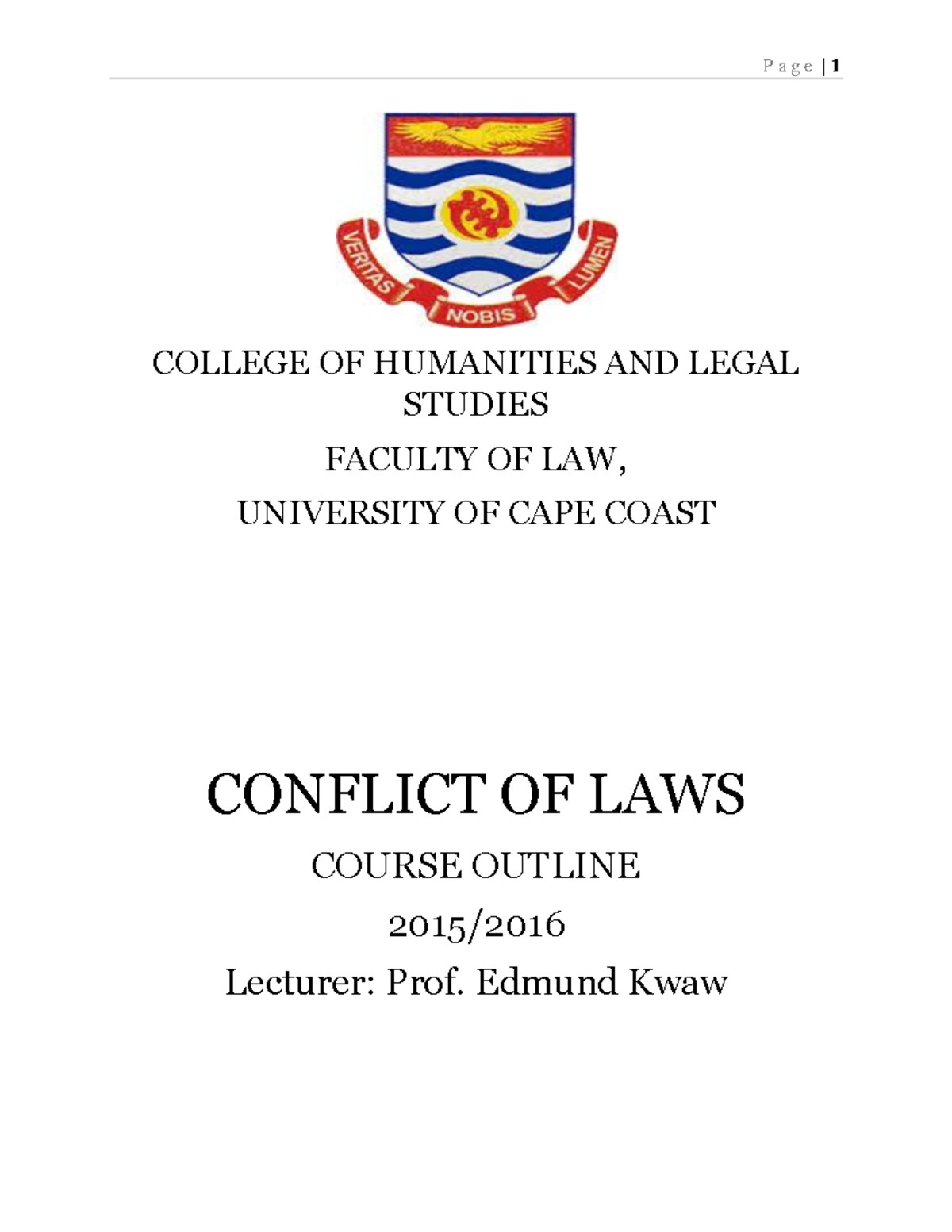 Course Outline ( Conflict OF LAWS) - COLLEGE OF HUMANITIES AND LEGAL ...