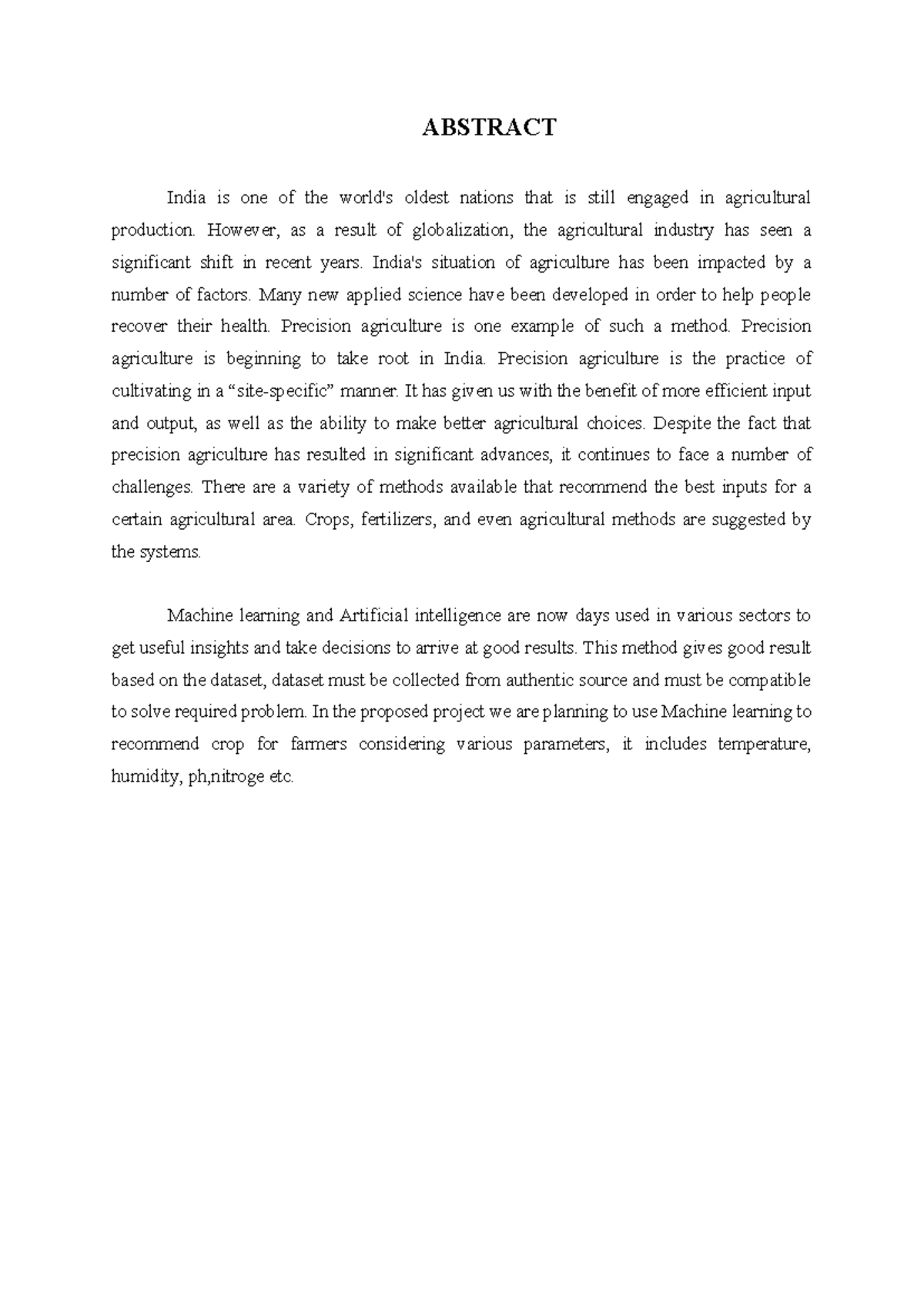 Abstrac 1 - project report - ABSTRACT India is one of the world's ...