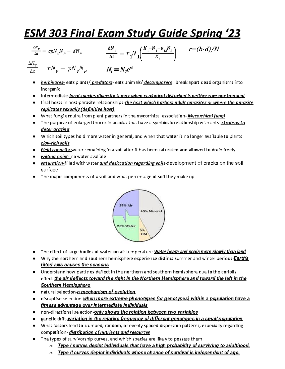 ESM 303 Final Exam Study Guide Spring 23 - o Type II curves depict ...