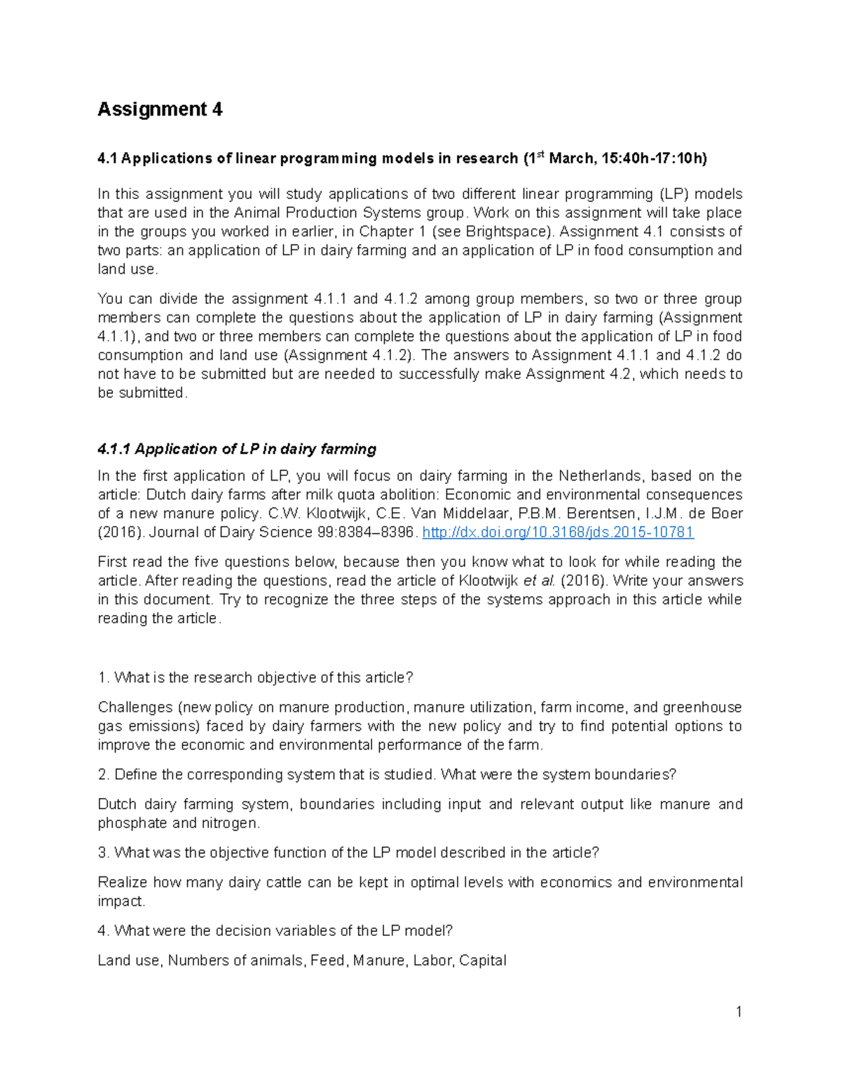 Assignment Chapter 4 - Assignment 4 4 Applications of linear ...