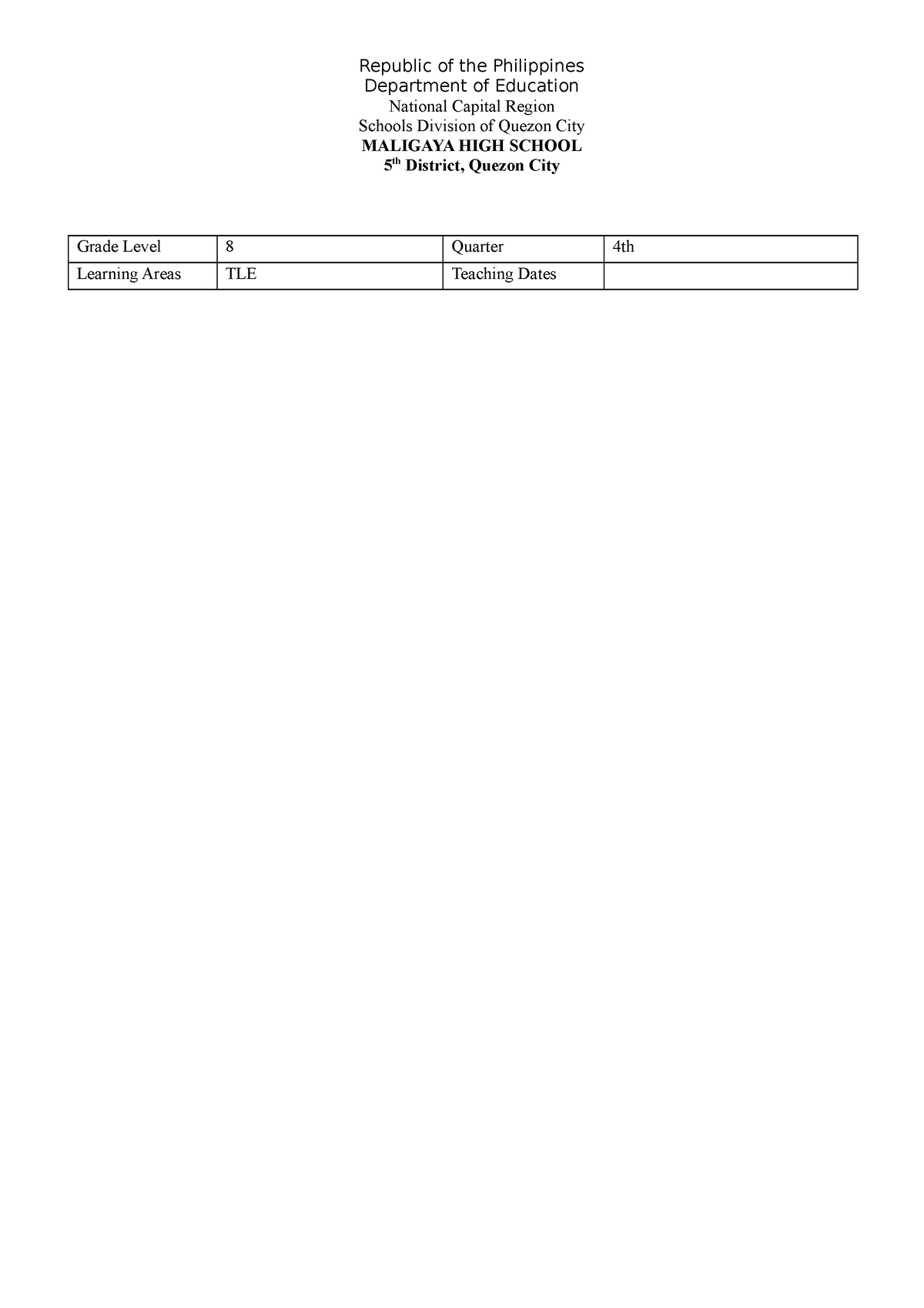 Lesson Plan Technical Drafting 2 Republic Of The Philippines Department Of Education National 1389