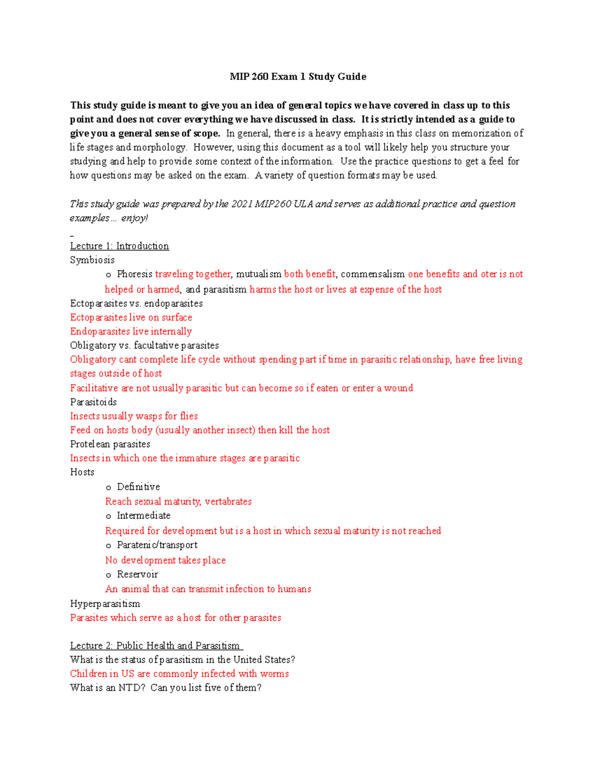 MIP 260 Exam 1 Study Guide - MIP 260 Exam 1 Study Guide This study ...