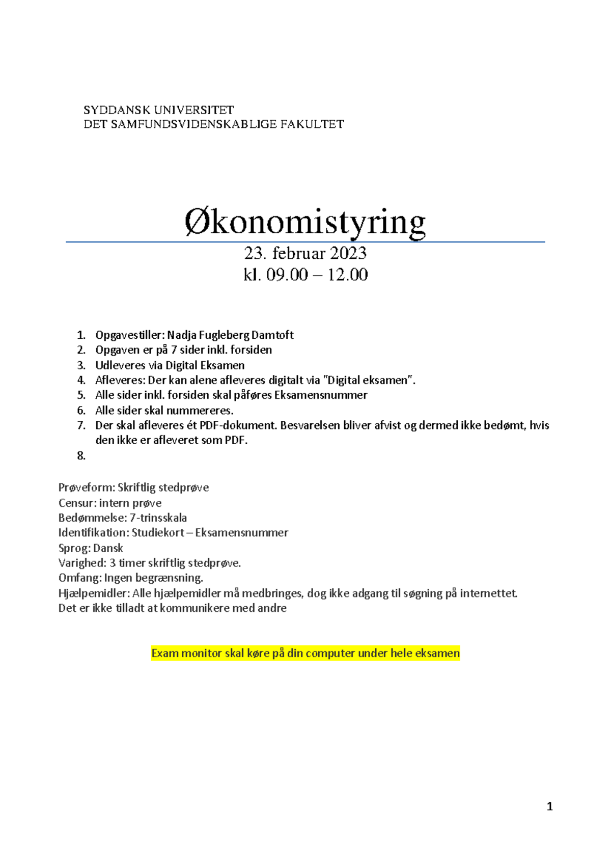 Økonomistyring 23. Februar - SYDDANSK UNIVERSITET DET ...