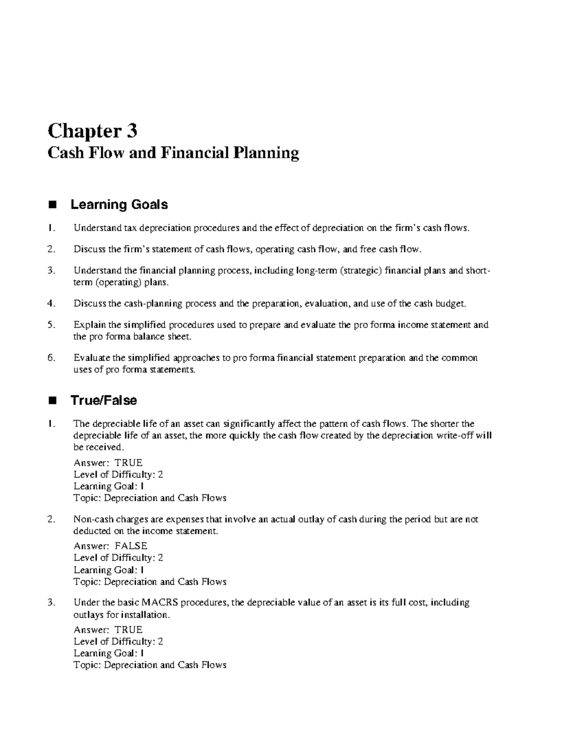 cash flow financial planning Chapter 3 Cash Flow and Financial