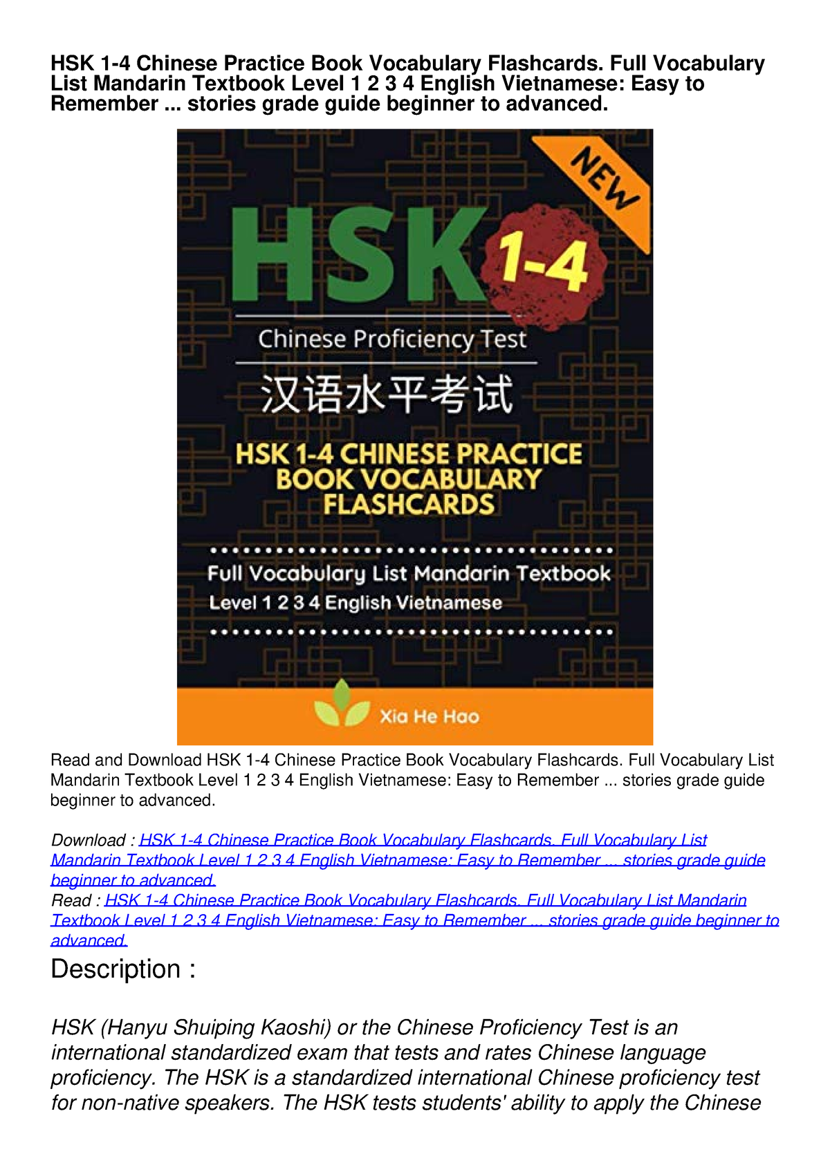 PDF/READ/DOWNLOAD HSK 1-4 Chinese Practice Book Vocabulary Flashcards ...