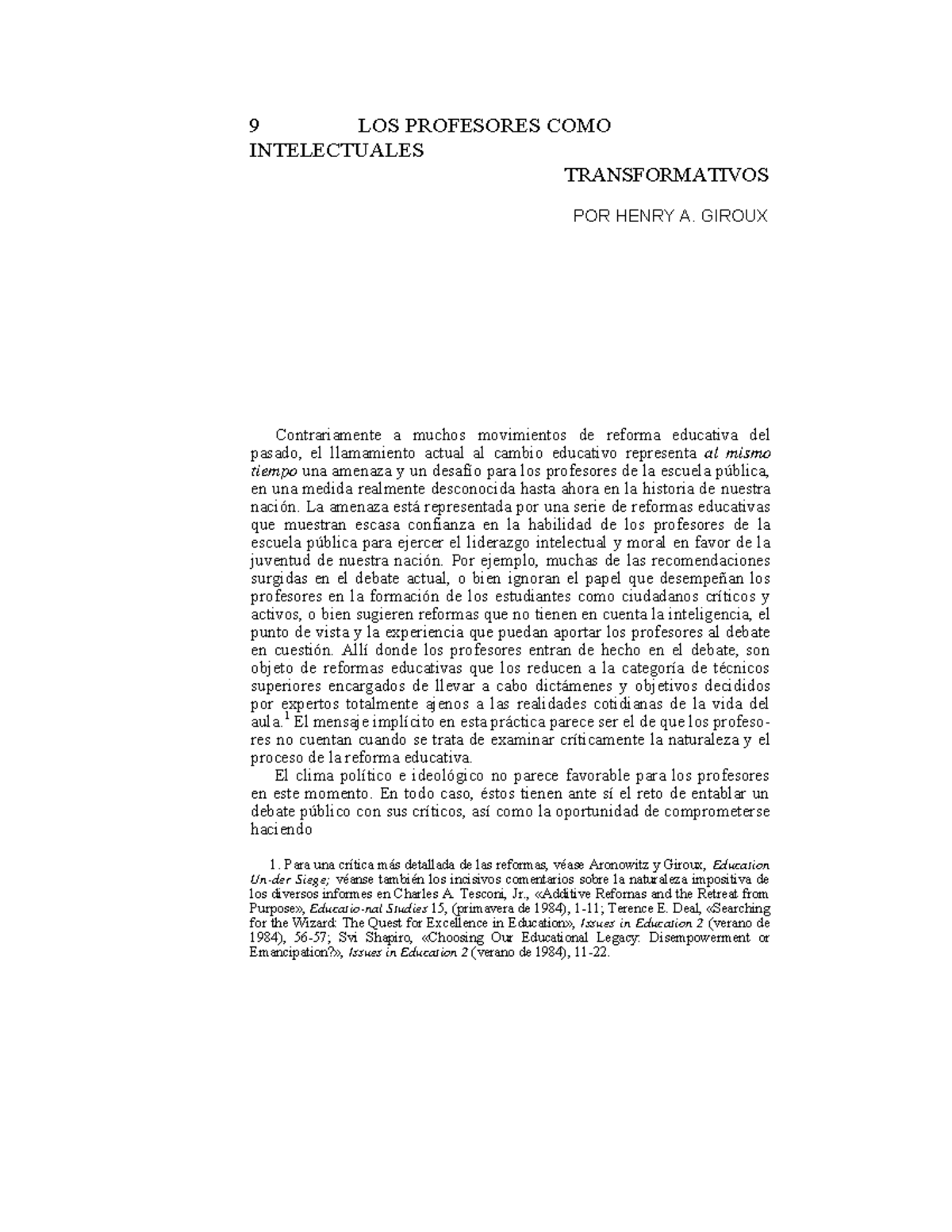 Giroux (1) Texto base 9 LOS PROFESORES COMO INTELECTUALES TRANSFORMATIVOS POR HENRY A