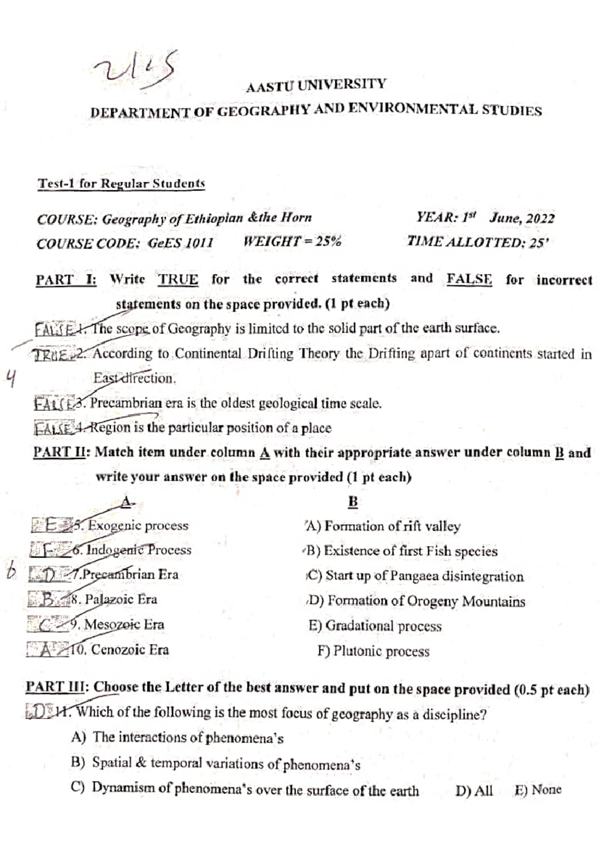 Geography Midterm Exam 16 ( Aastu) Geography of Ethiopia and the horn