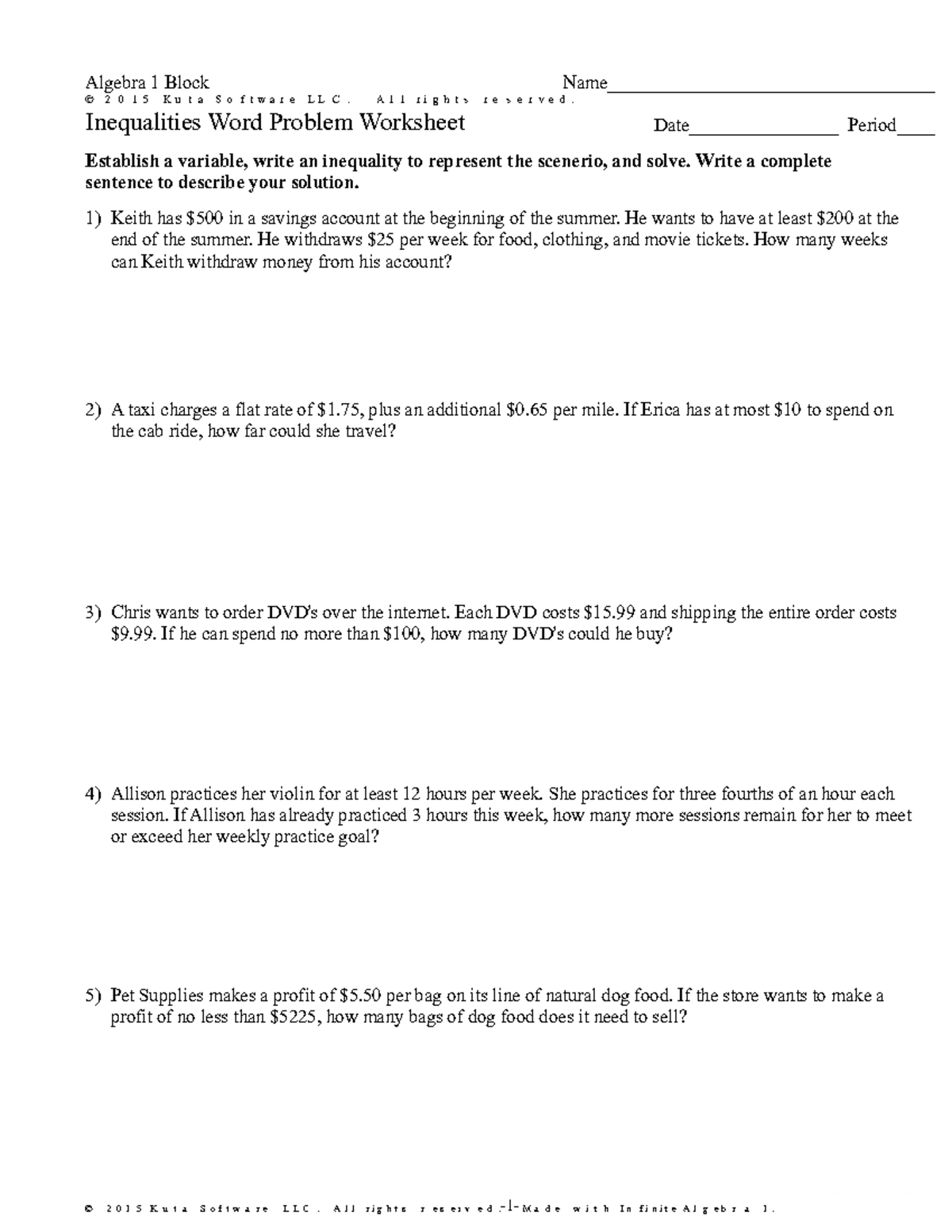 Inequality word problems - ©C T 2 b 0 y 1 V 5 a lK_uQtNaR LSco ...