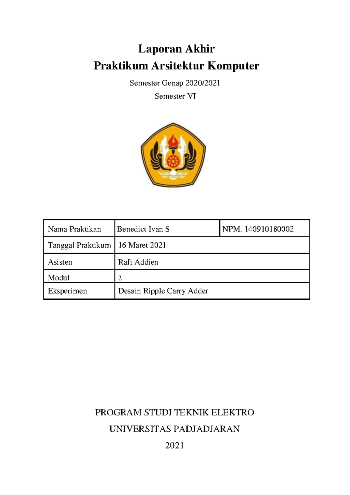 Lap Ak Prak Ar Kom Modul 2 - Benedict Ivan S - 140910180002 - Laporan ...