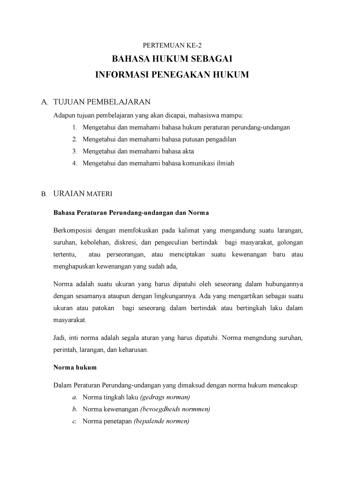 Bahasa Indonesia Hukum Pertemuan KE-2 (Informasi Penegakan Hukum ...