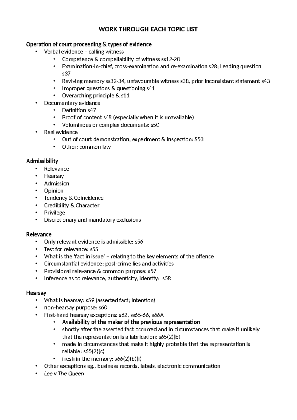 Summary Topic List - WORK THROUGH EACH TOPIC LIST Operation of court ...