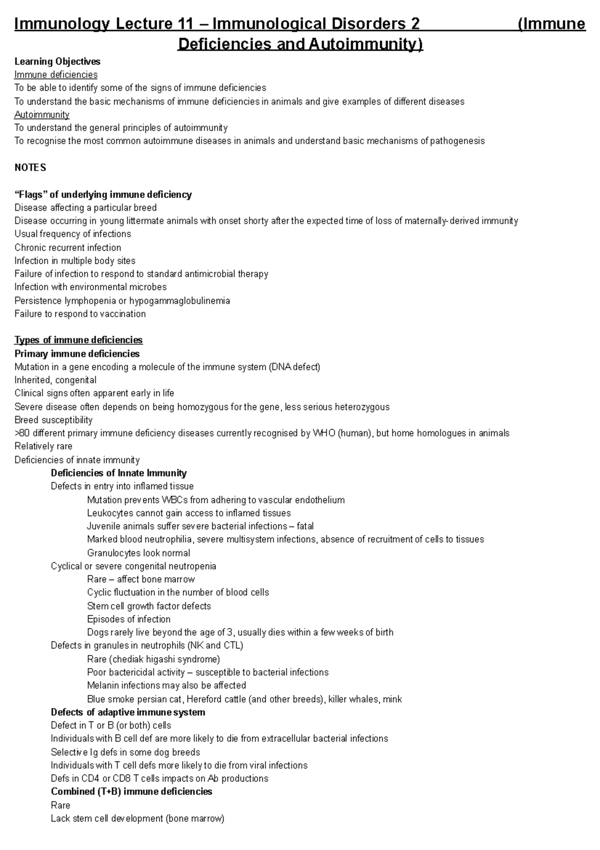 Immunology Lecture 11 – Immunological Disorders 2 (Deficiencies and ...