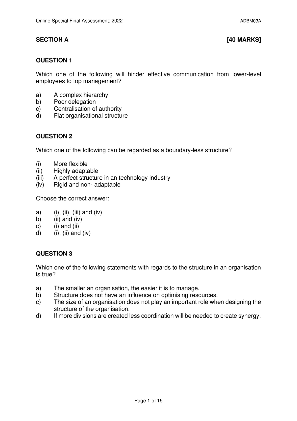 ADBM03A - Past Paper For Business Management - SECTION A [40 MARKS ...