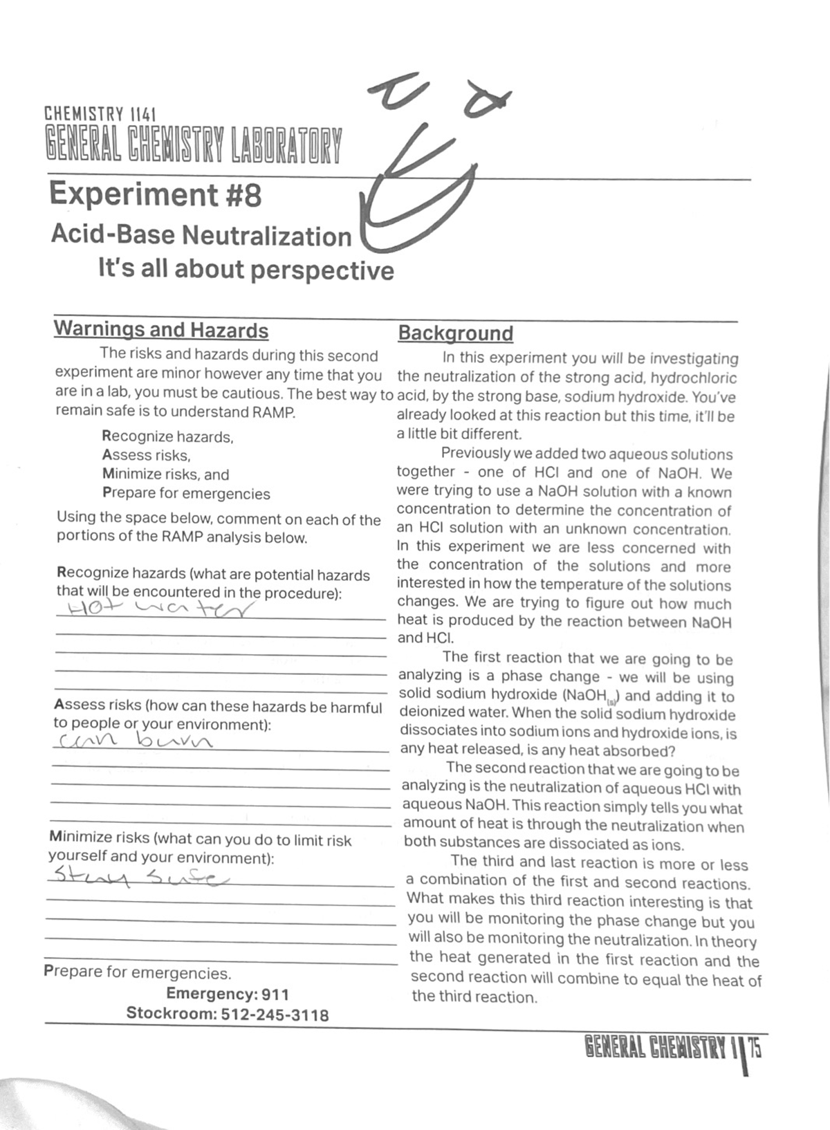 Chemistry Lab 1 Experiment Number 8 - CHEM 1341 - Studocu