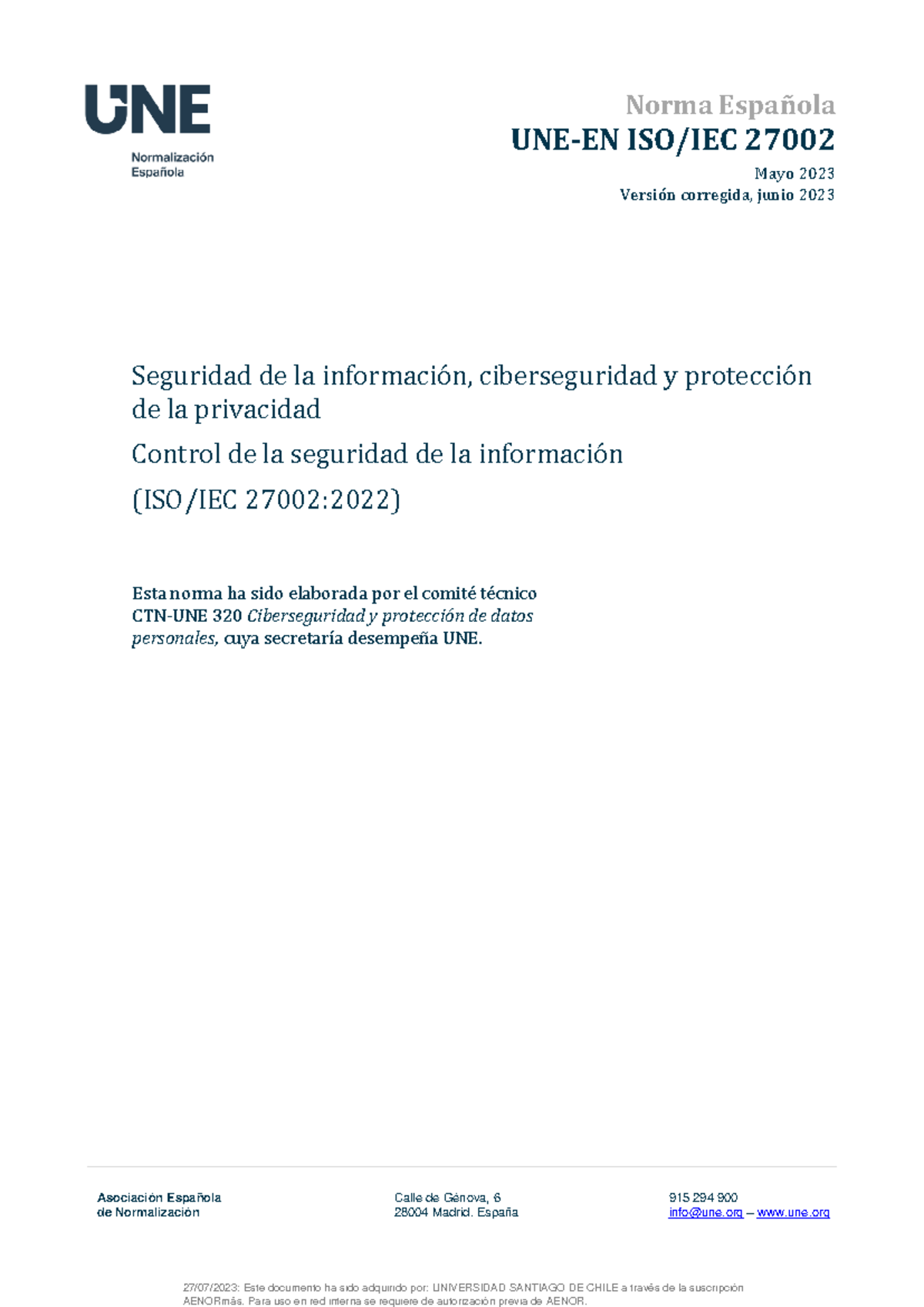 ISO 27002 - Controles de Seguridad - Norma Española UNE-EN ISO/IEC ...