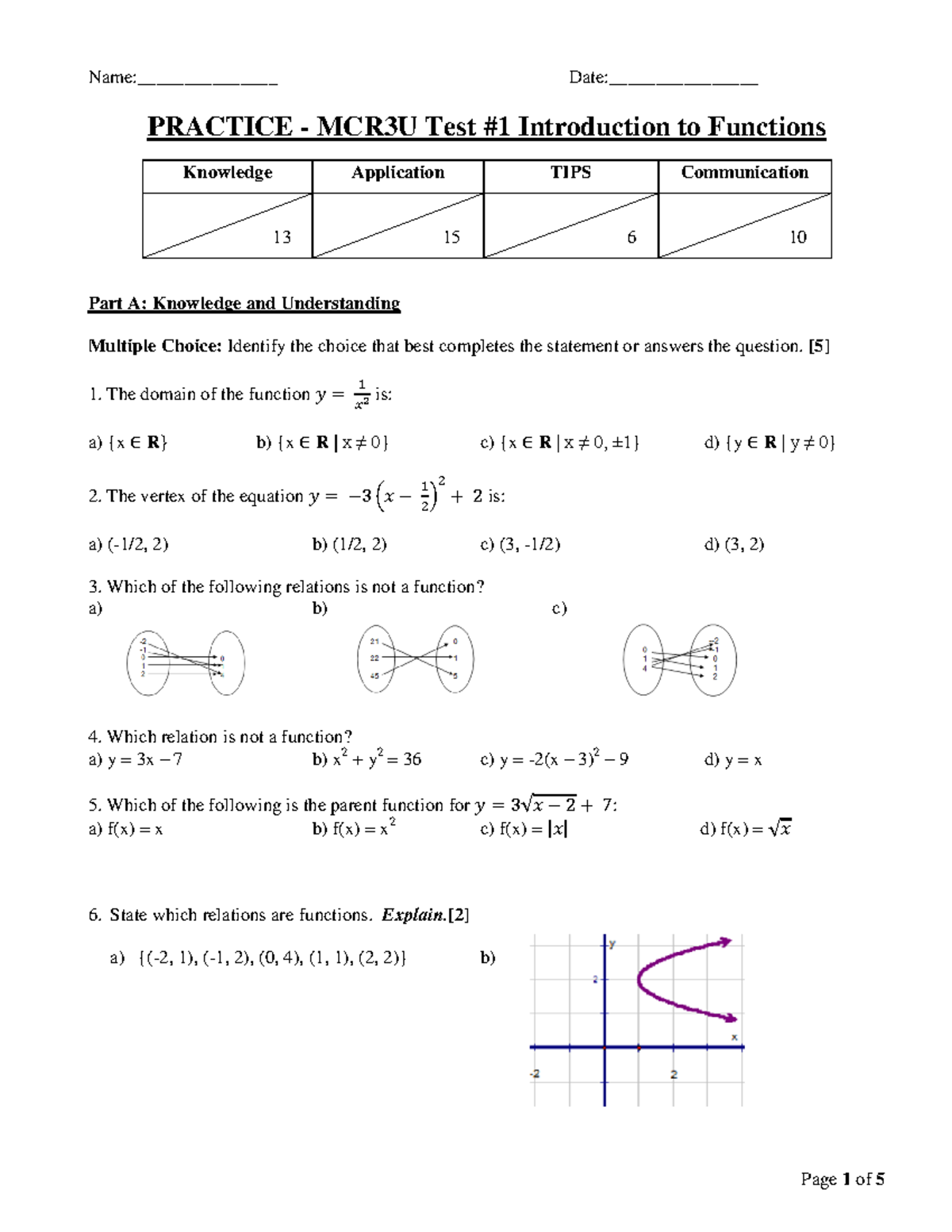 MCR3U Chapter 1 Test - Name:_______________ Date ...