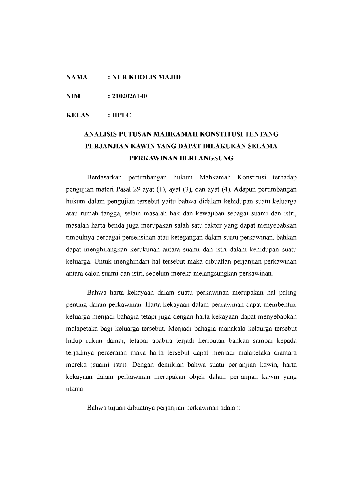 Analisis Putusan Mk - Bahan - NAMA : NUR KHOLIS MAJID NIM : 2102026140 ...