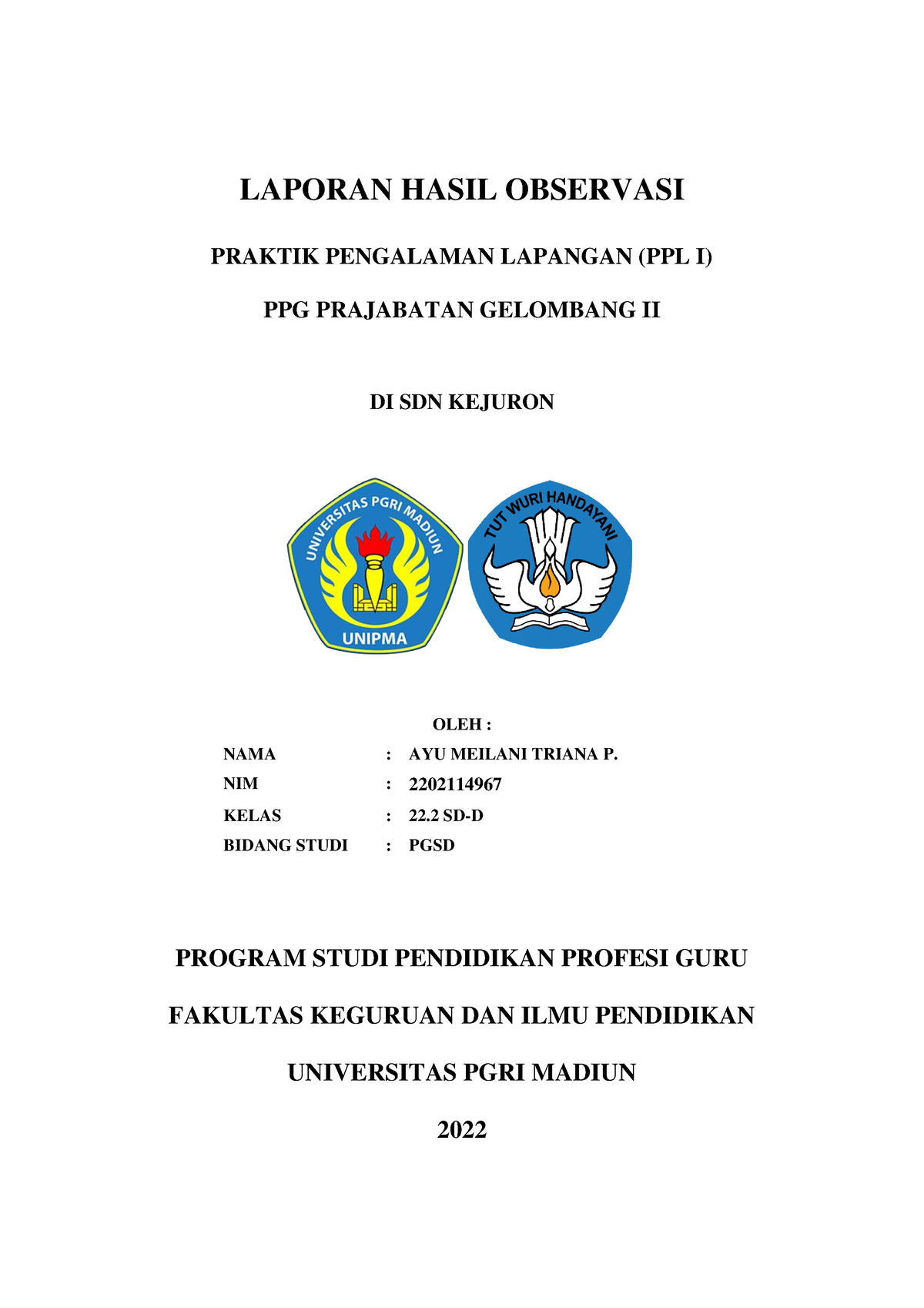 Laporan Hasil Observasi Ppl 1 Ppg Prajabatan Laporan Hasil Observasi