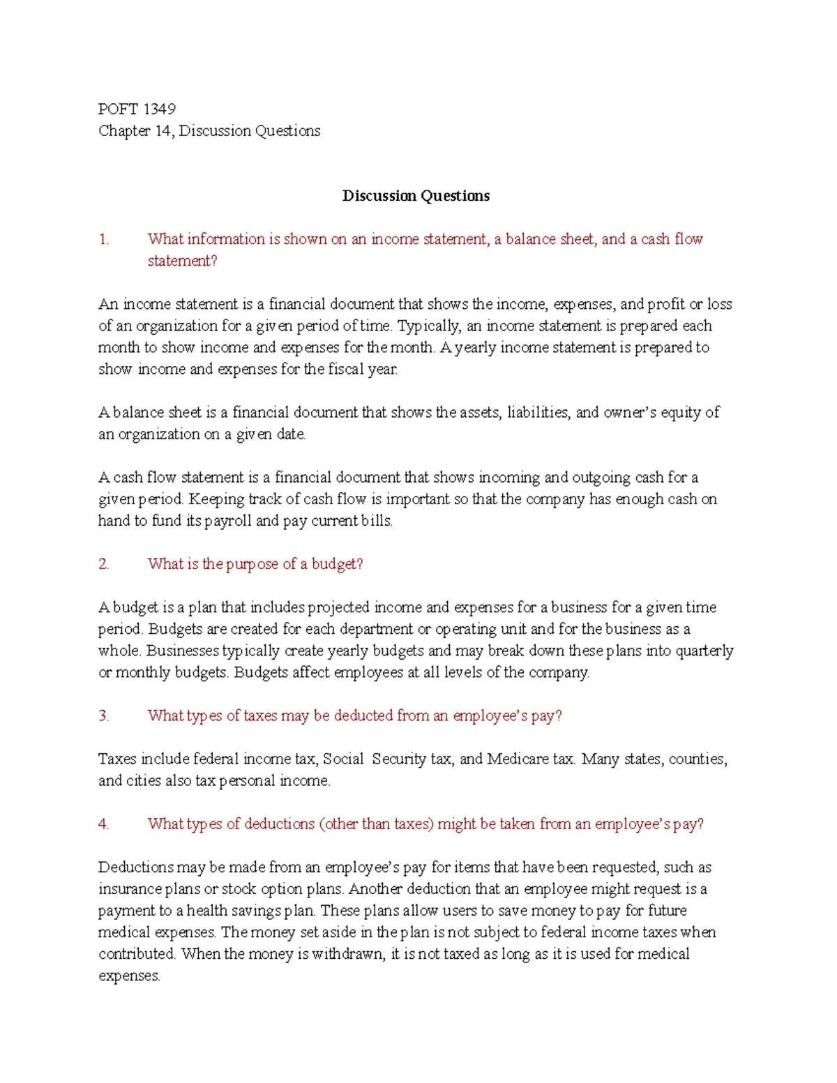 Chapter 14 Discussion Questions POFT 1349 Chapter 14, Discussion