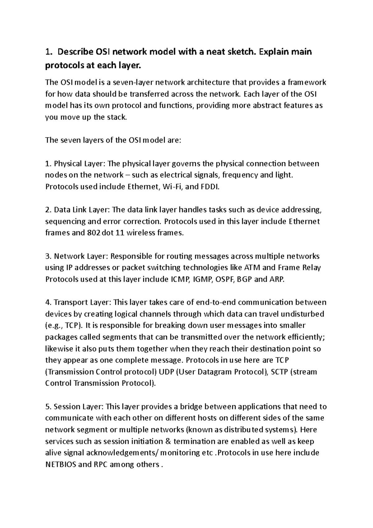 Document - 1. Describe OSI network model with a neat sketch. Explain ...