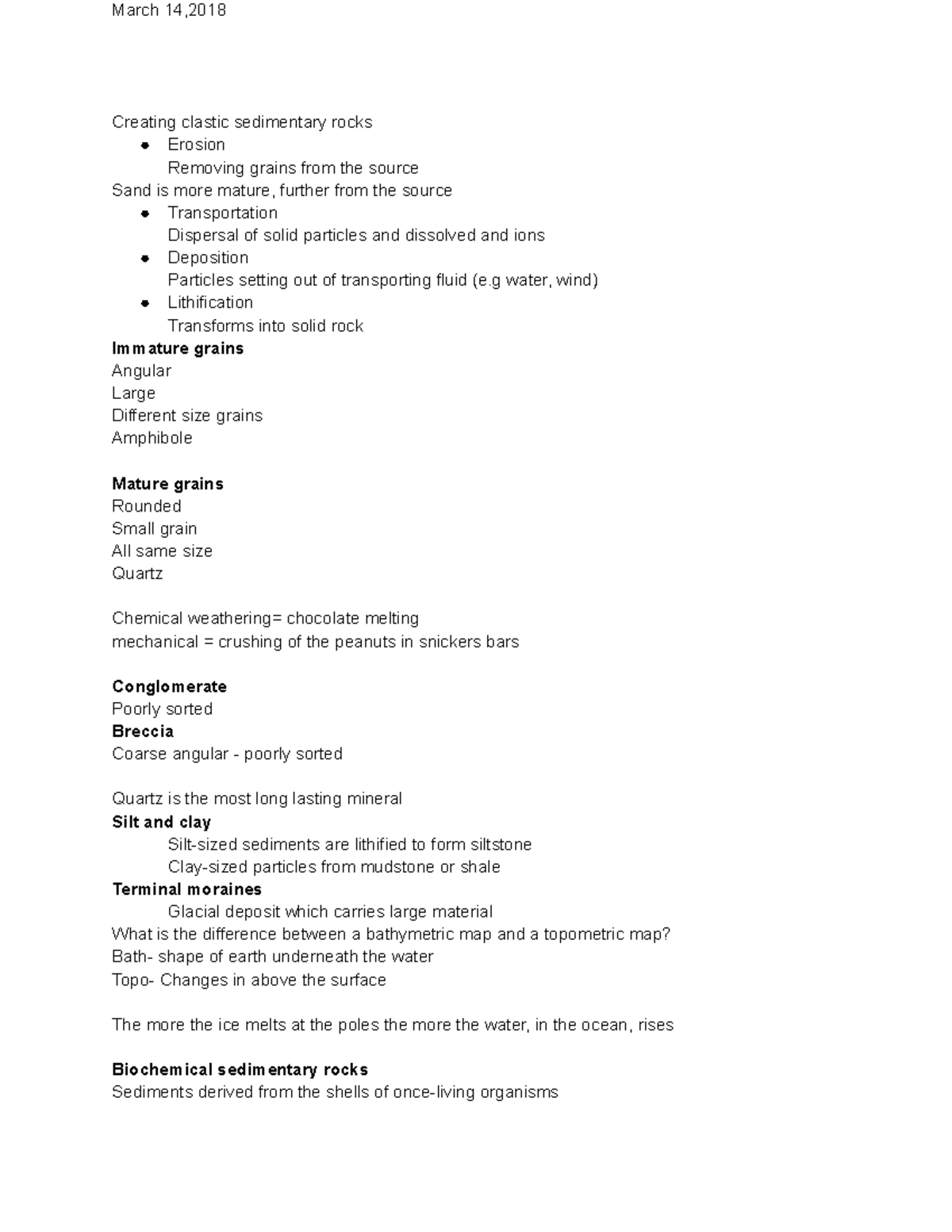 Geo101 notes - March 14, Creating clastic sedimentary rocks Erosion ...