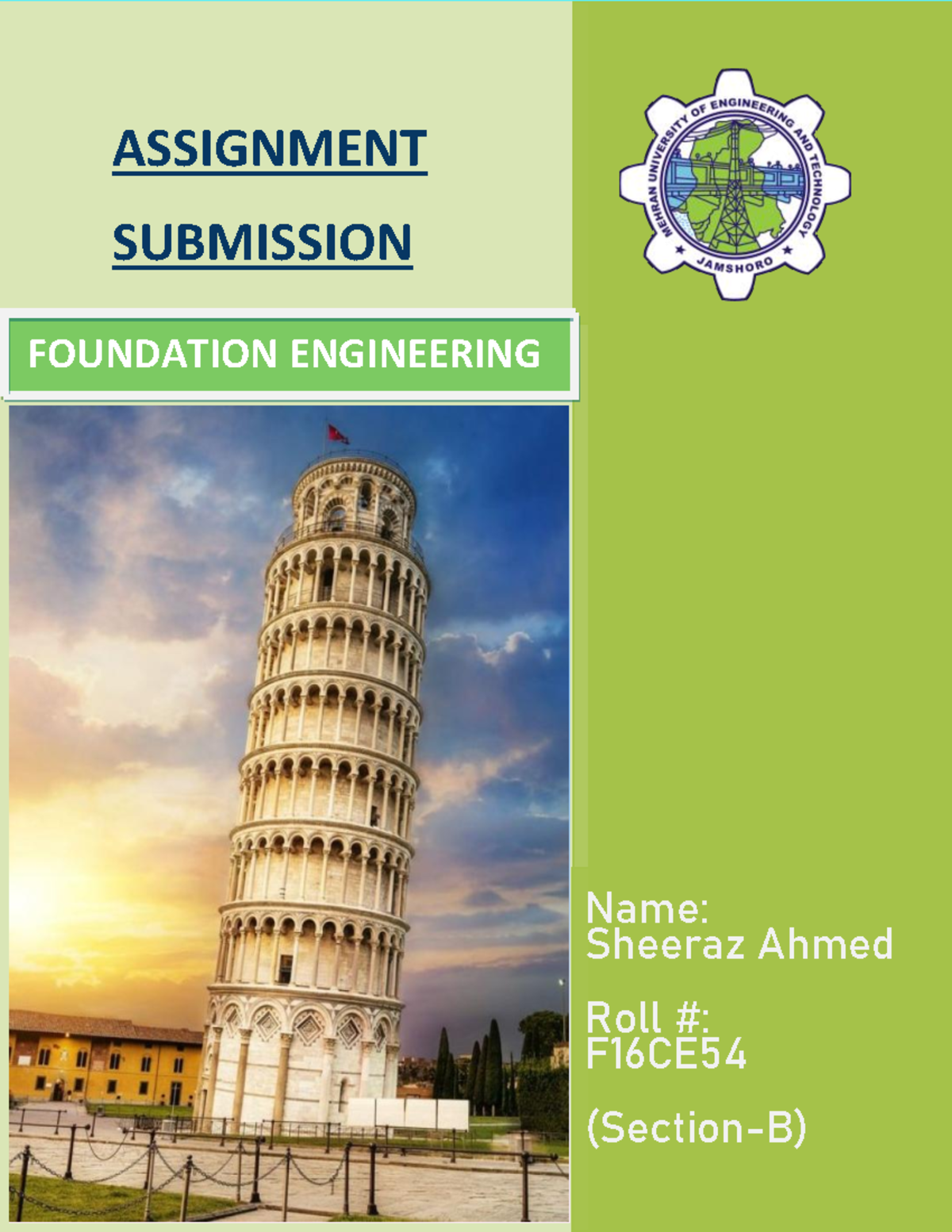 Assignment - Geotech and Foundation Engg. - ASSIGNMENT SUBMISSION Name ...