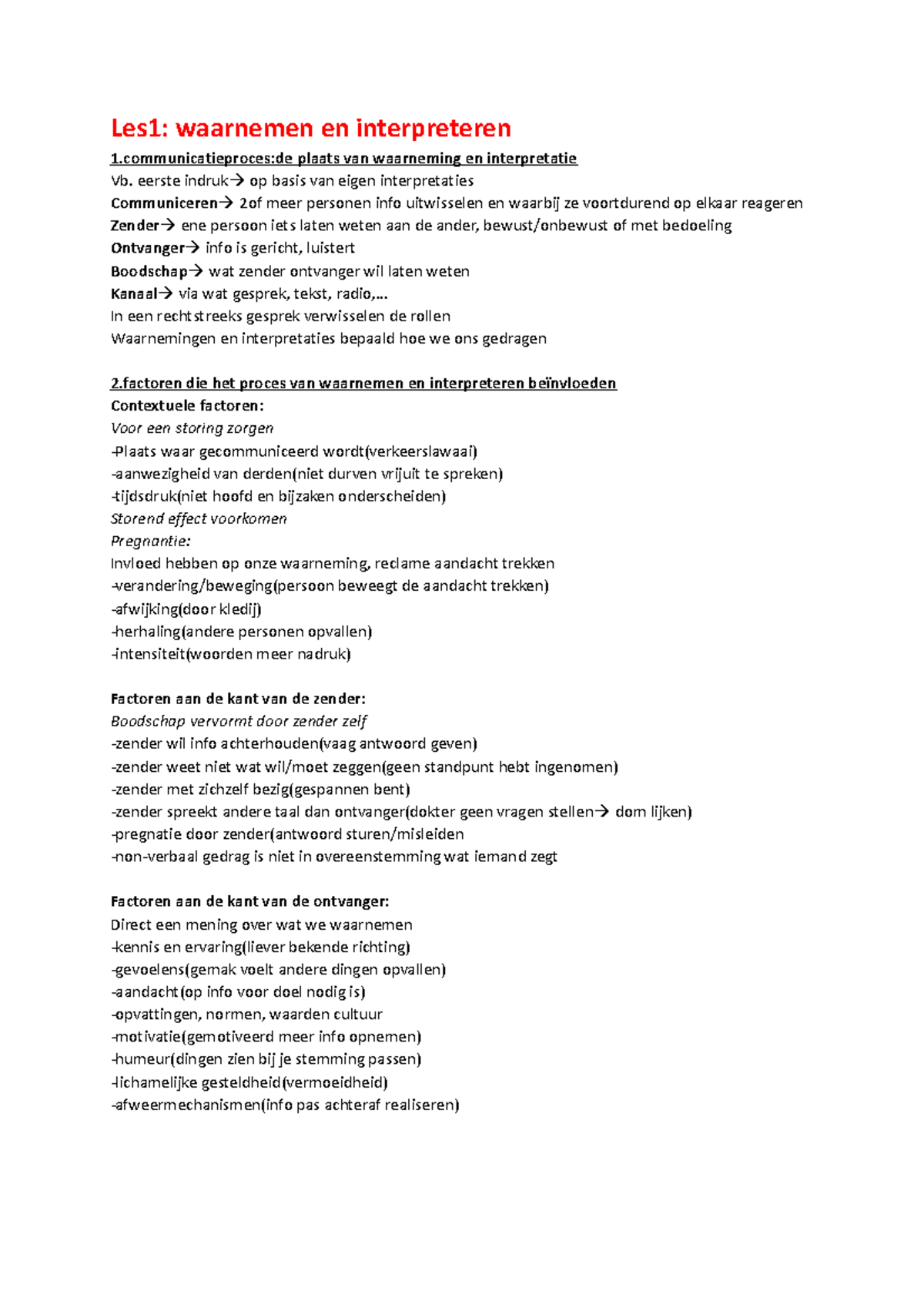 Samenvatting Communiceren - Les1: Waarnemen En Interpreteren 1:de ...