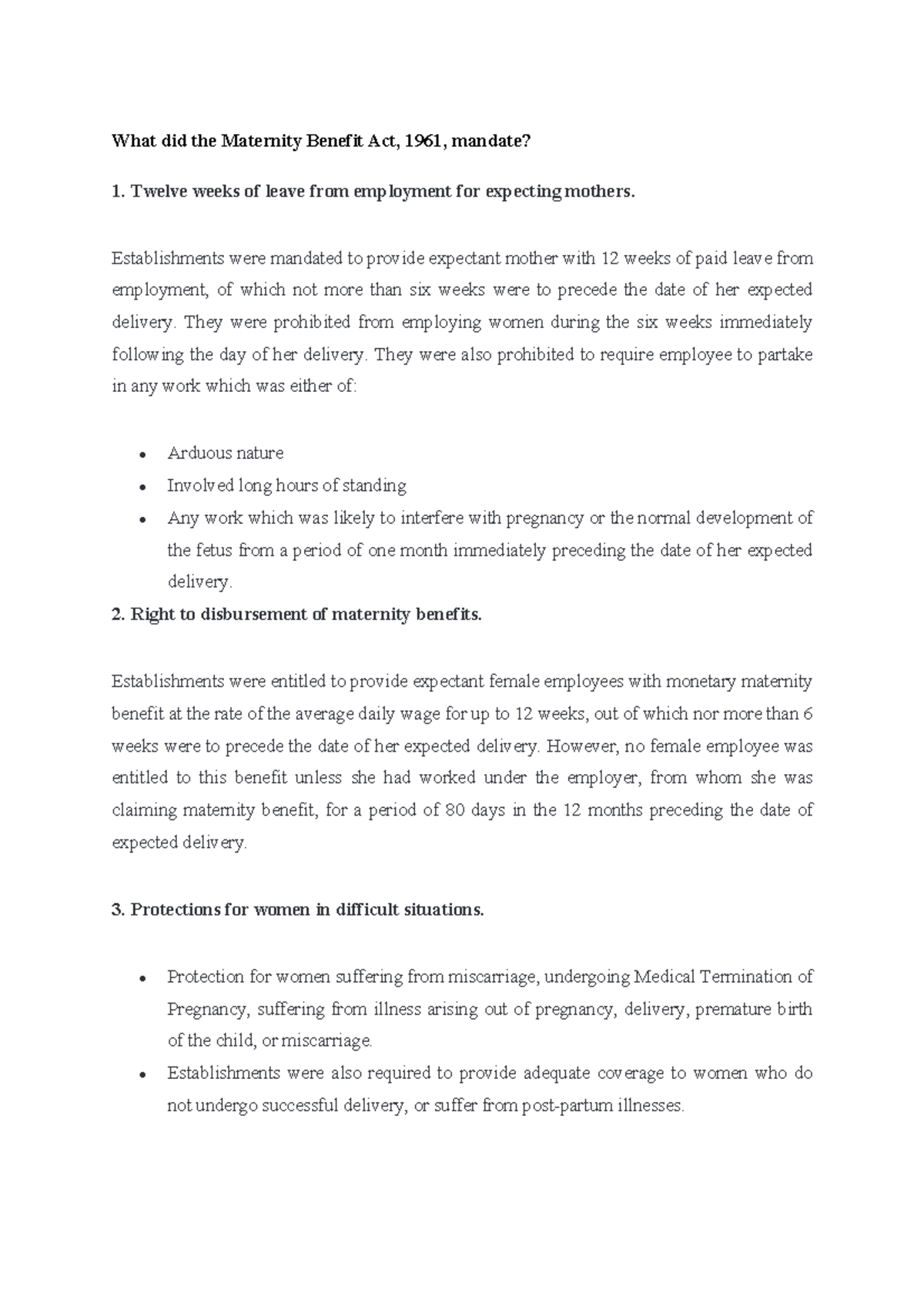 Notes Maternity Benefit Act 1961 What did the Maternity Benefit Act