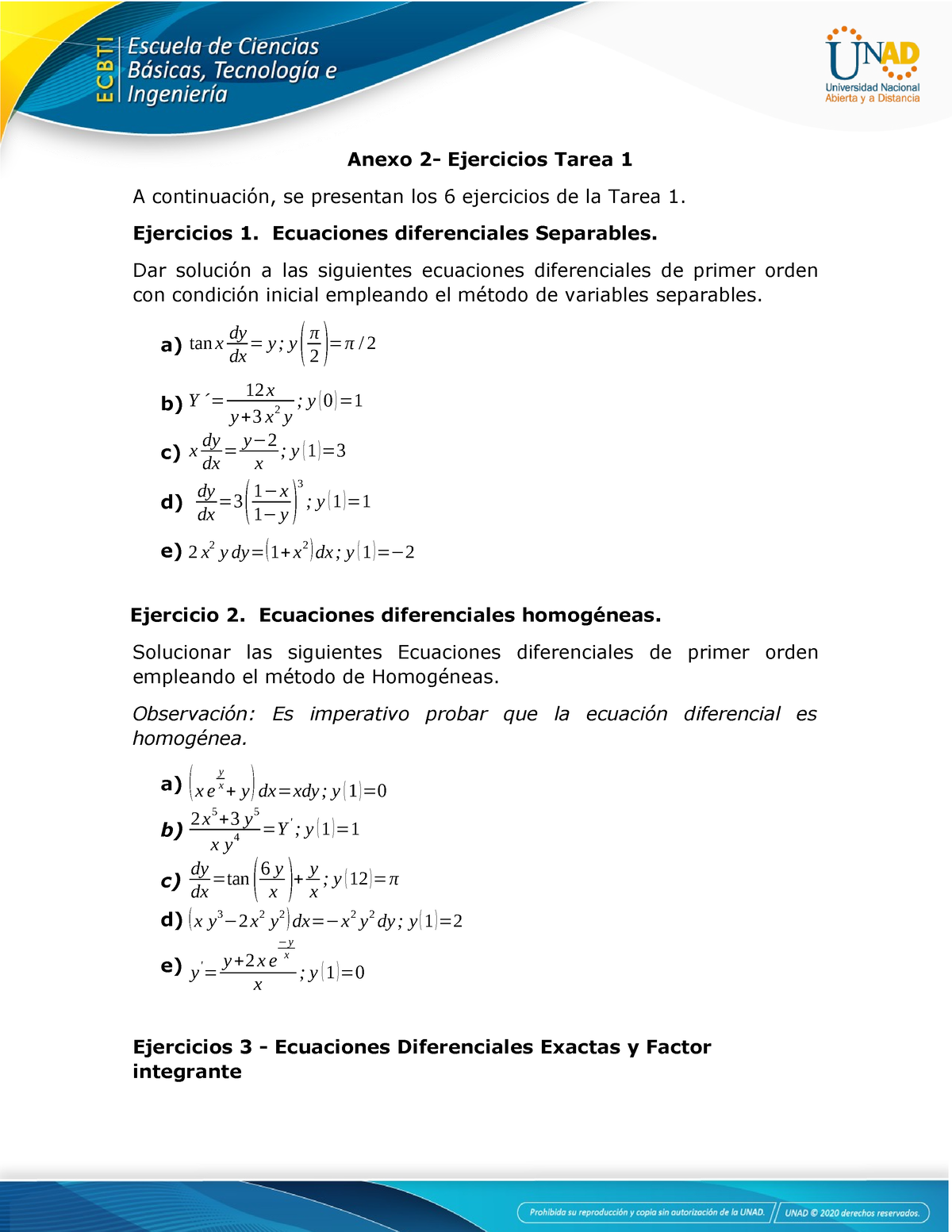 Anexo 2- Ejercicios Tarea 1 - Ejercicios 1. Ecuaciones Diferenciales ...