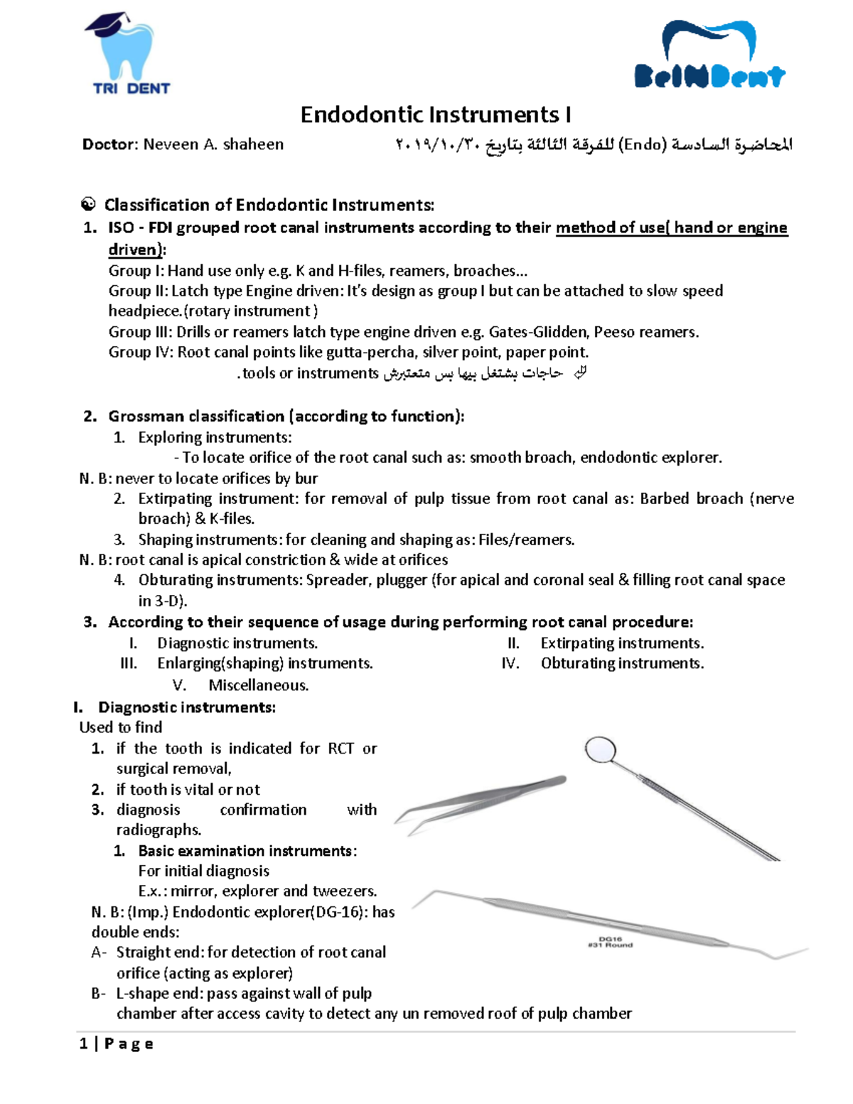 06Endodontic Instruments I Endodontic Instruments I Doctor Neveen A