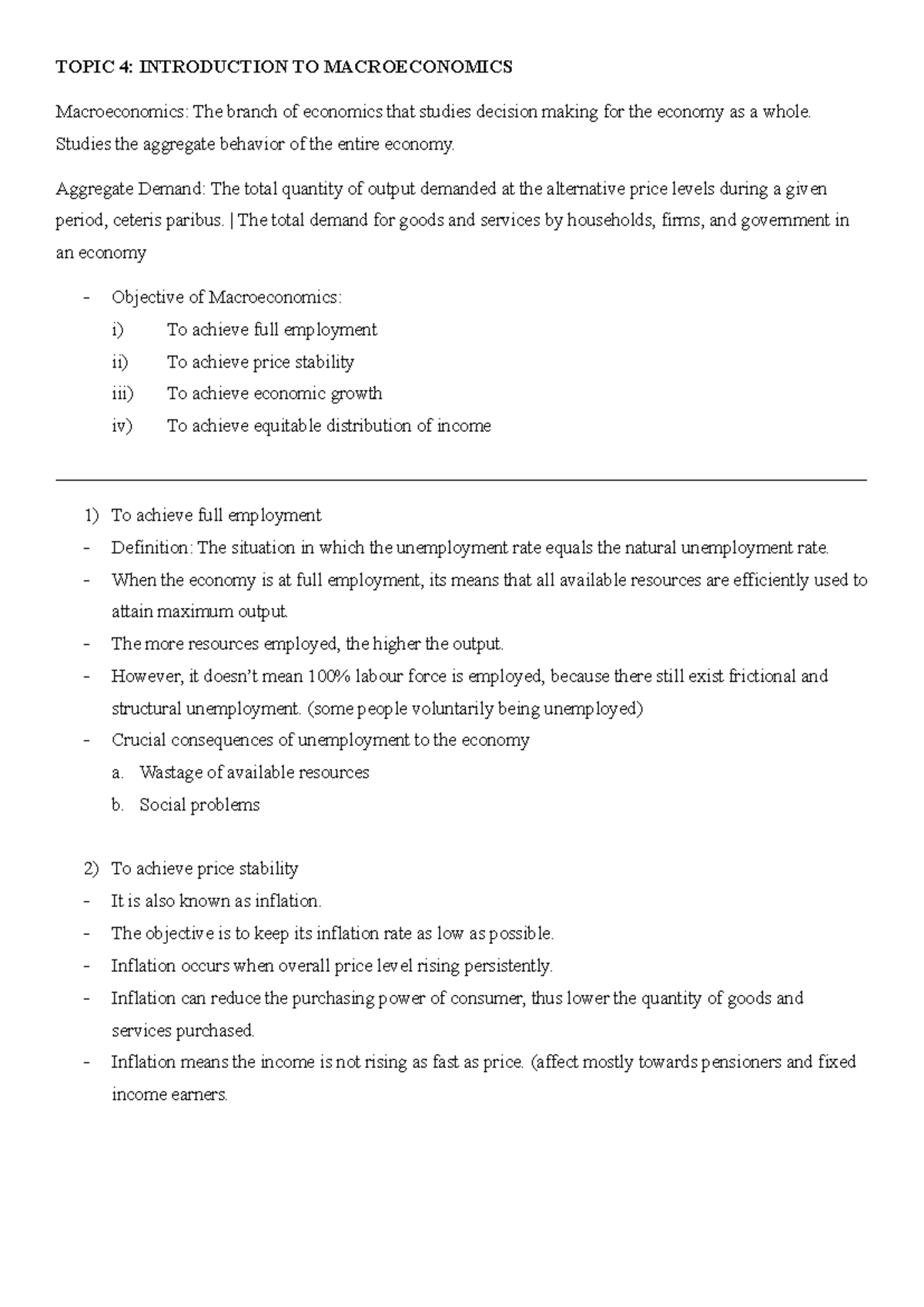 ECONOMY NOTES ECO099 - TOPIC 4: INTRODUCTION TO MACROECONOMICS ...